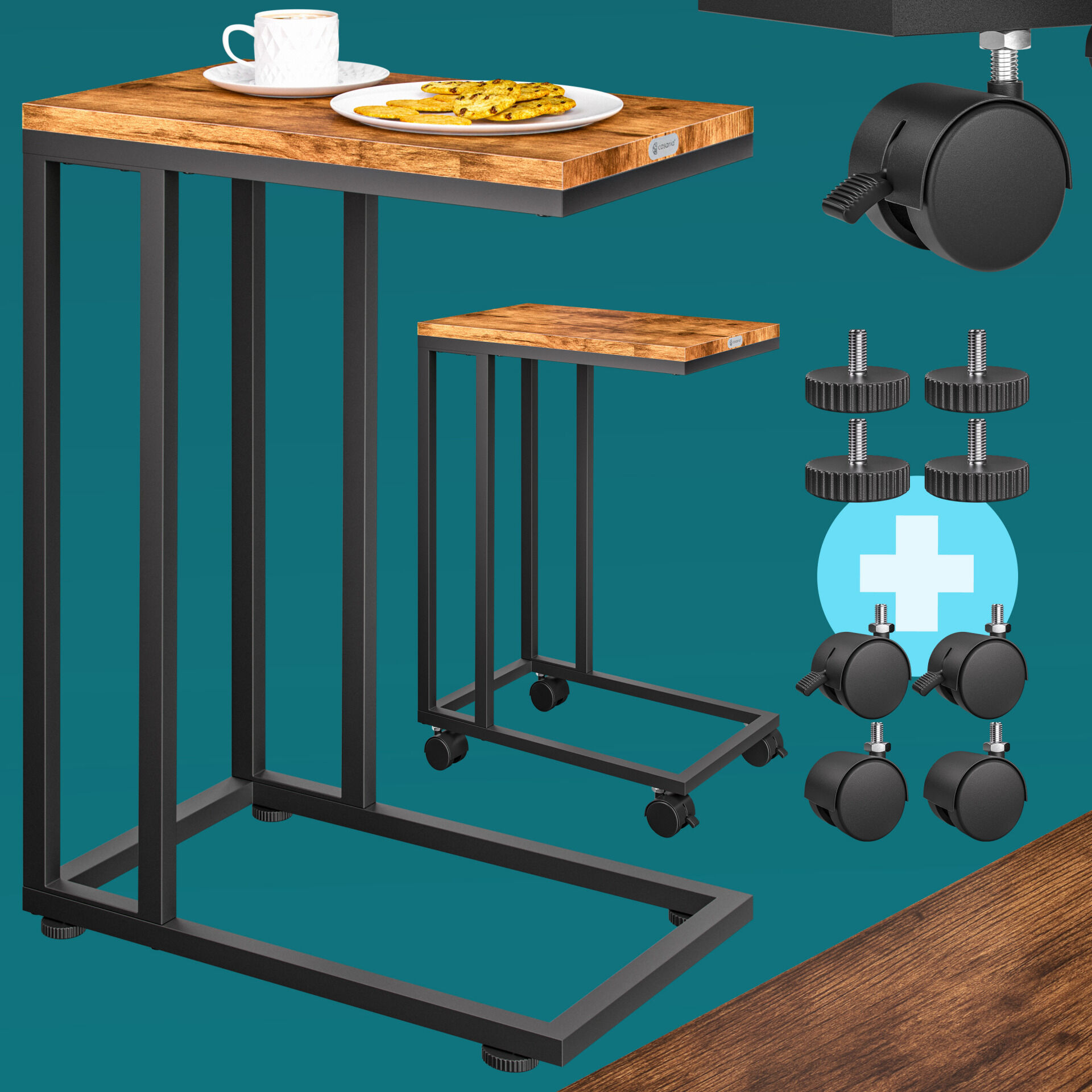 Beistelltisch Schwarz unterfahrbar 50x35x65/70cm mobil Rollen mit Bremse