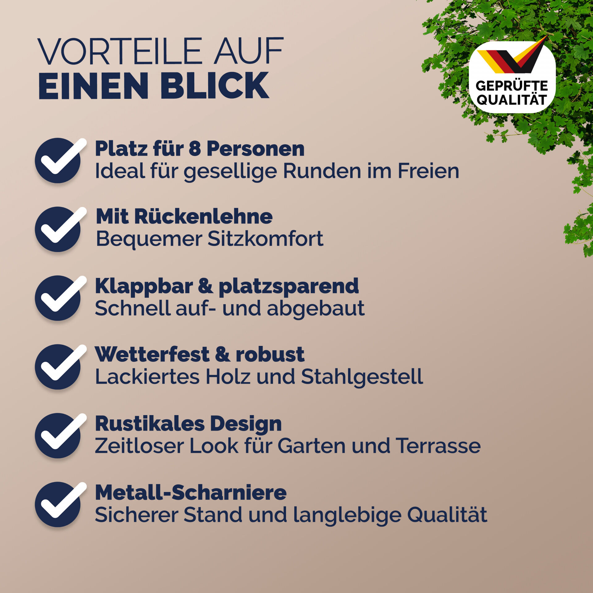 Bierzeltgarnitur mit Lehne Modell 2026 170 cm Stabil Hohe Belastbarkeit Klappbar Holz für 8 Personen Festzeltgarnitur