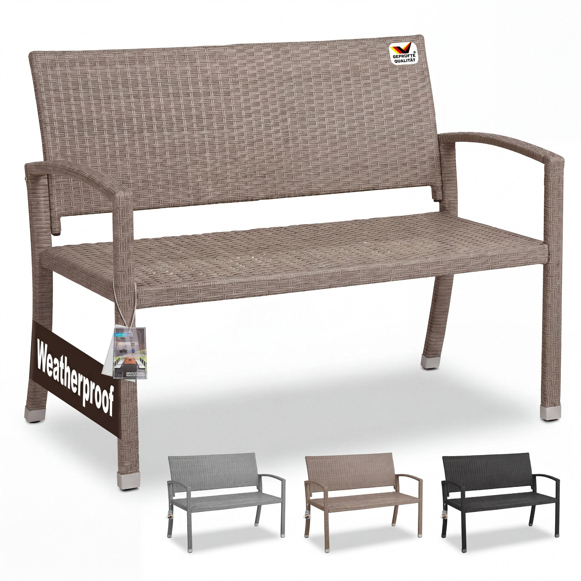 Polyrattan Gartenbank Creme-Beige 122x58x87cm