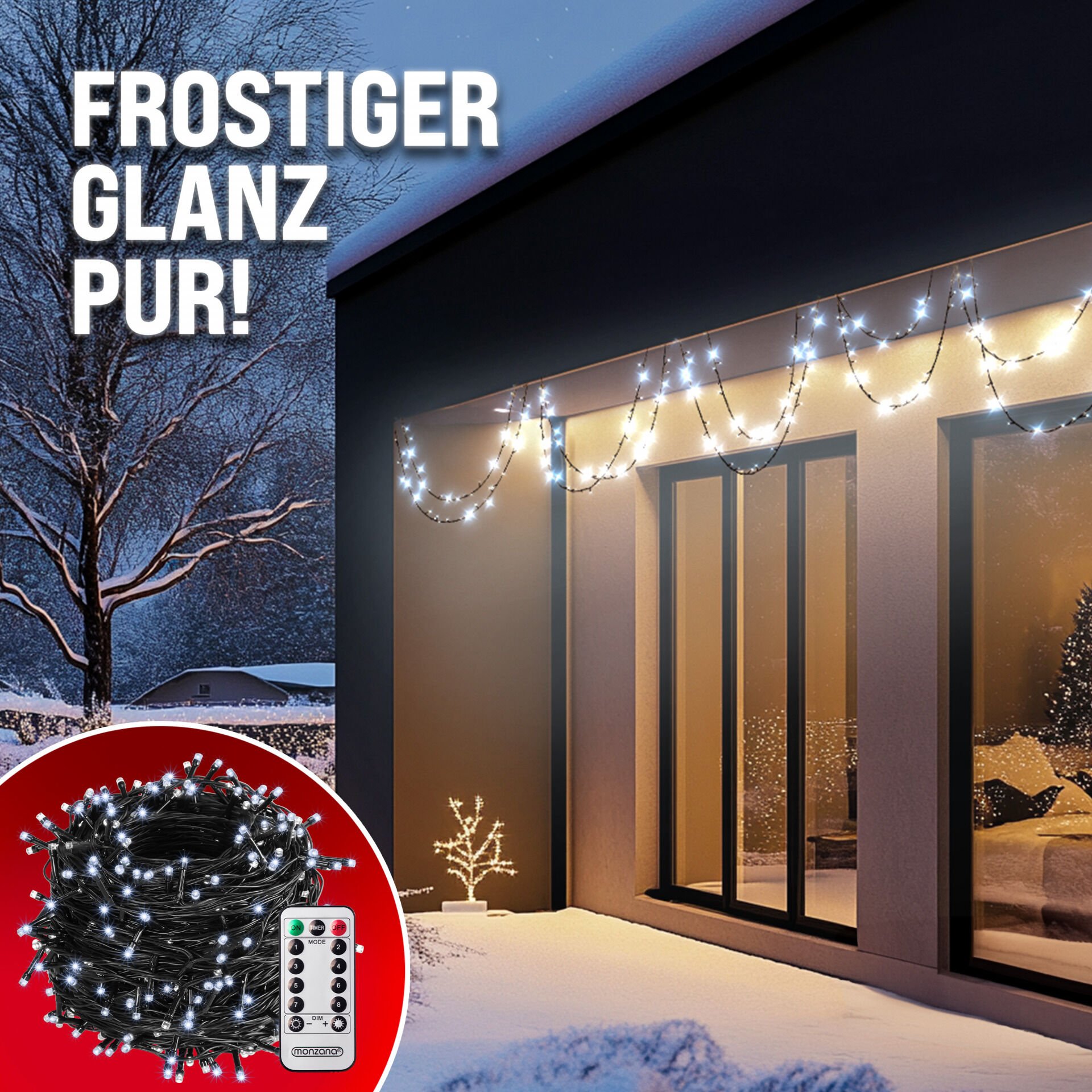 Lichterkette Weihnachten Kaltweiß 60m Fernbedienung