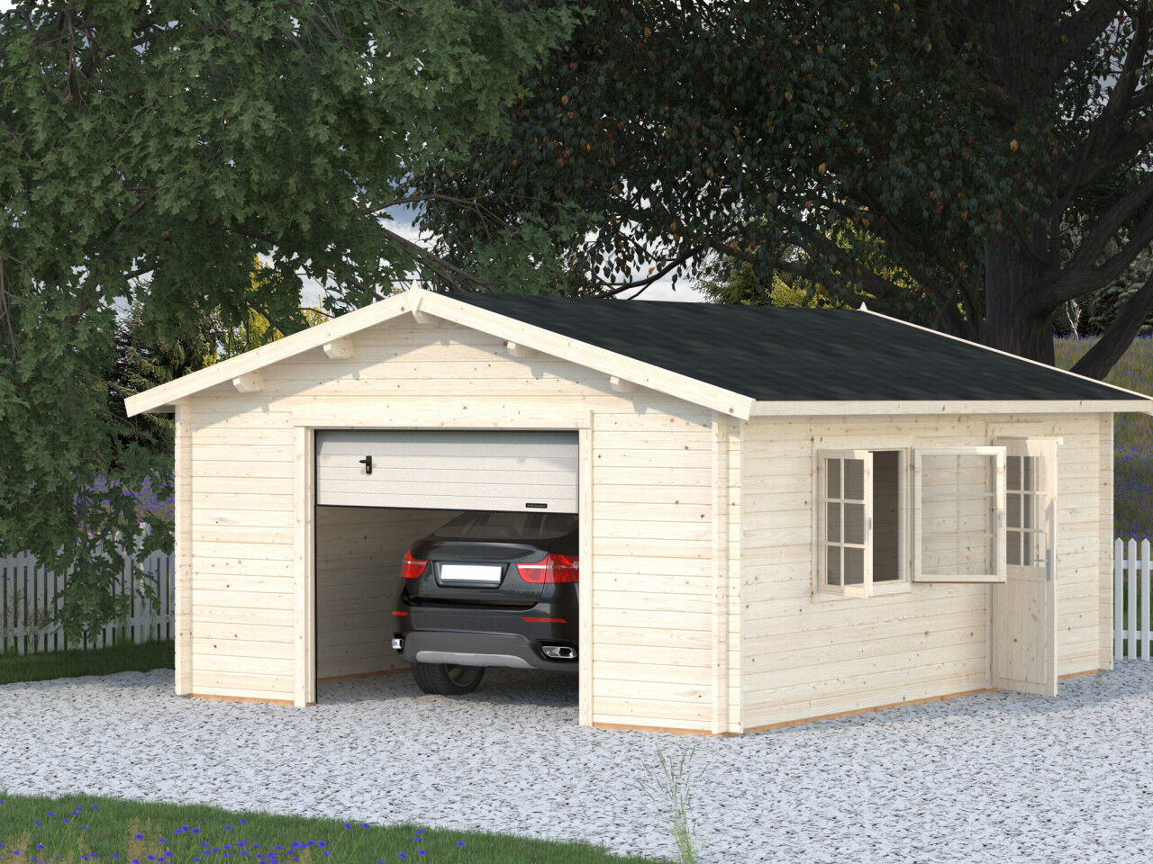 Palmako Holzgarage Roger 23,9 m² mit Sektionaltor