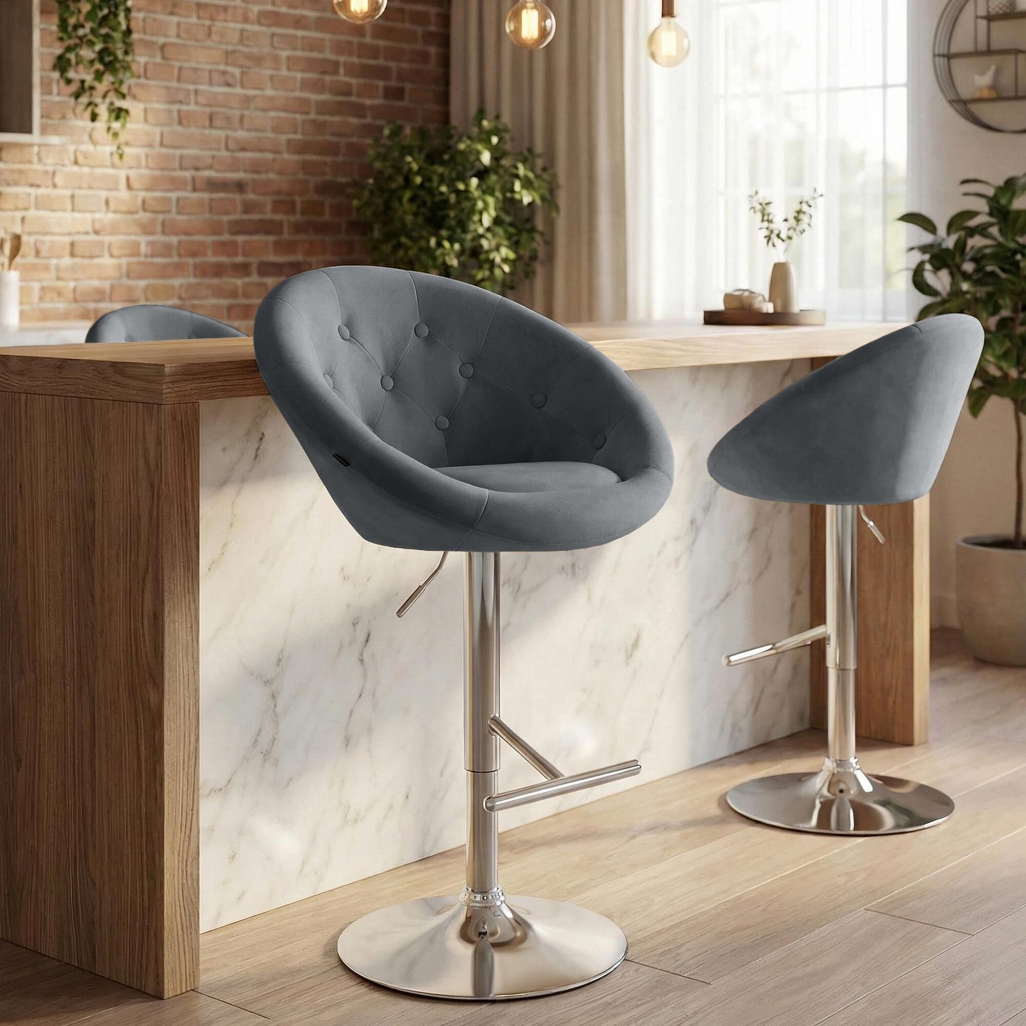 Barhocker London Samt chrom, dunkelgrau