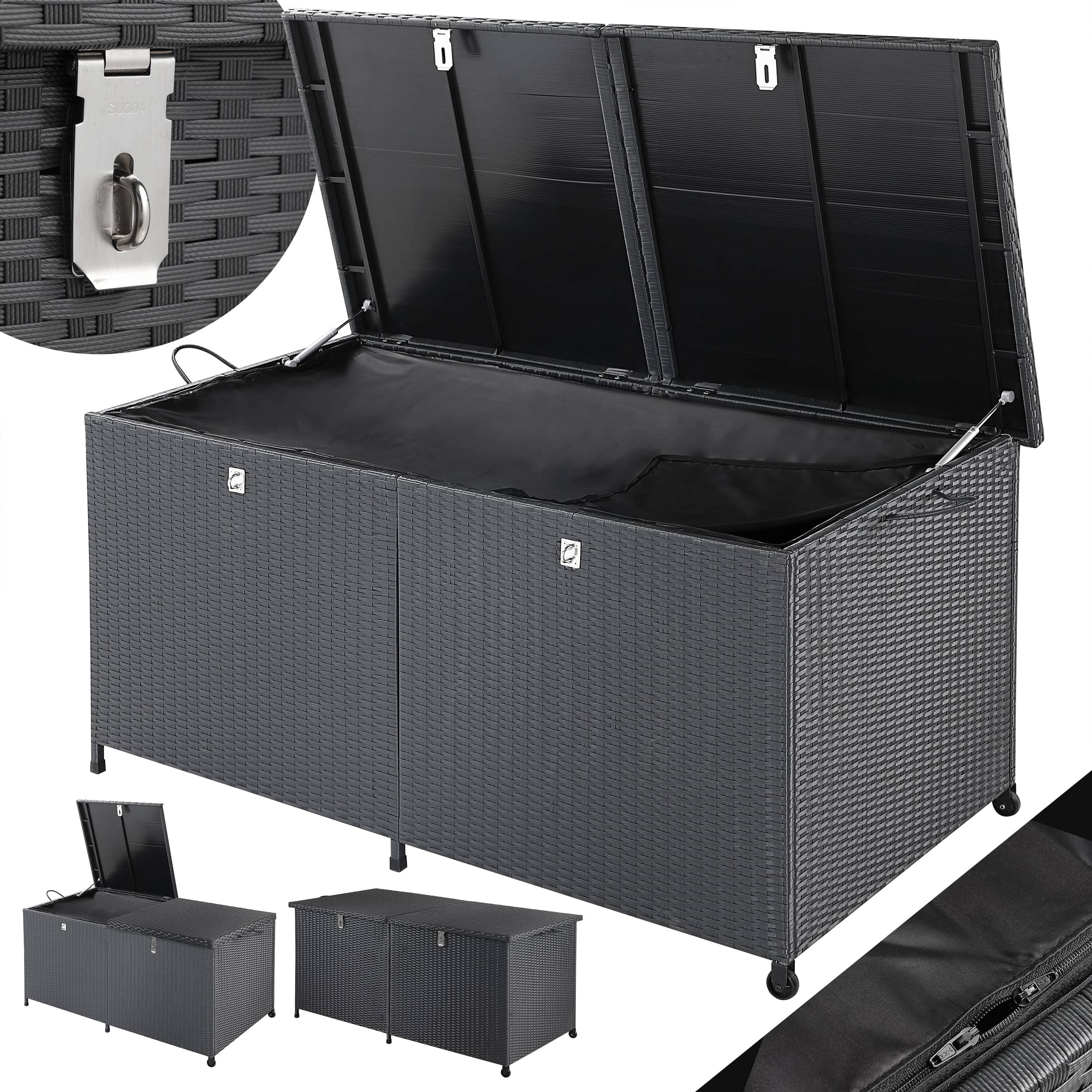 Gartenbox Polyrattan 625L wetterfest abschließbar mit Rollen