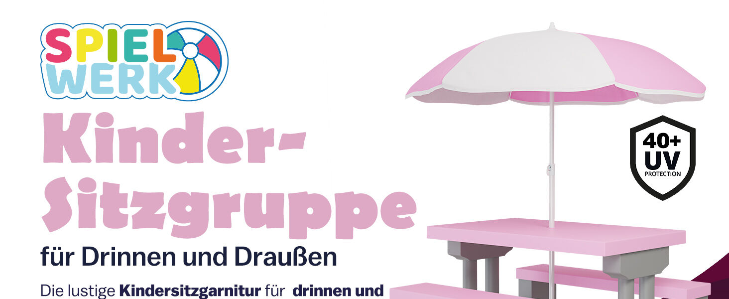 Kindersitzgruppe Pink mit Sonnenschirm