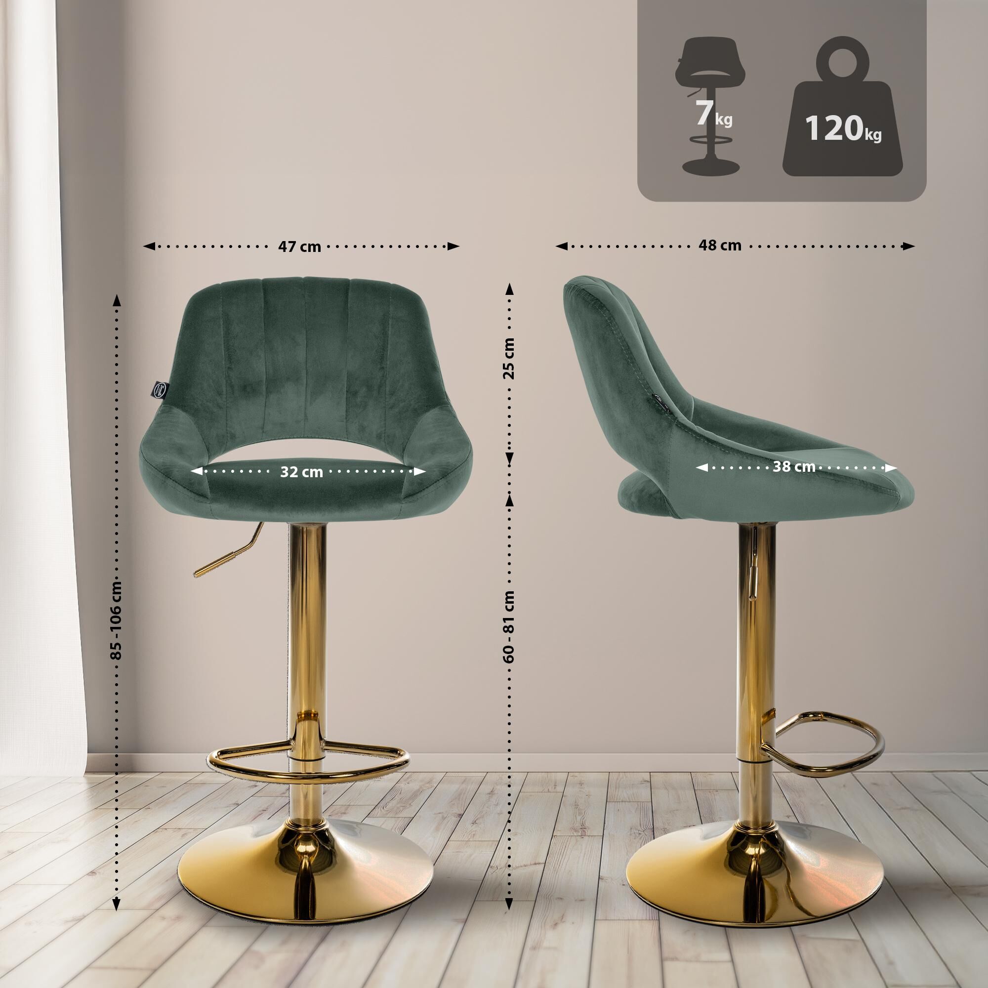 Barhocker Milet Samt gold, grün