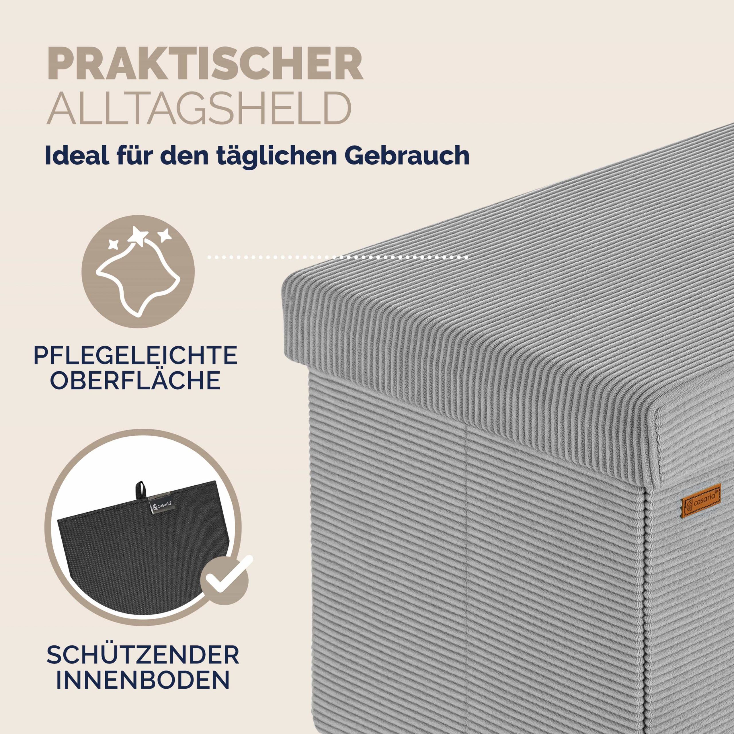 Sitzbank Grau Cord 76x38x38cm MDF faltbar