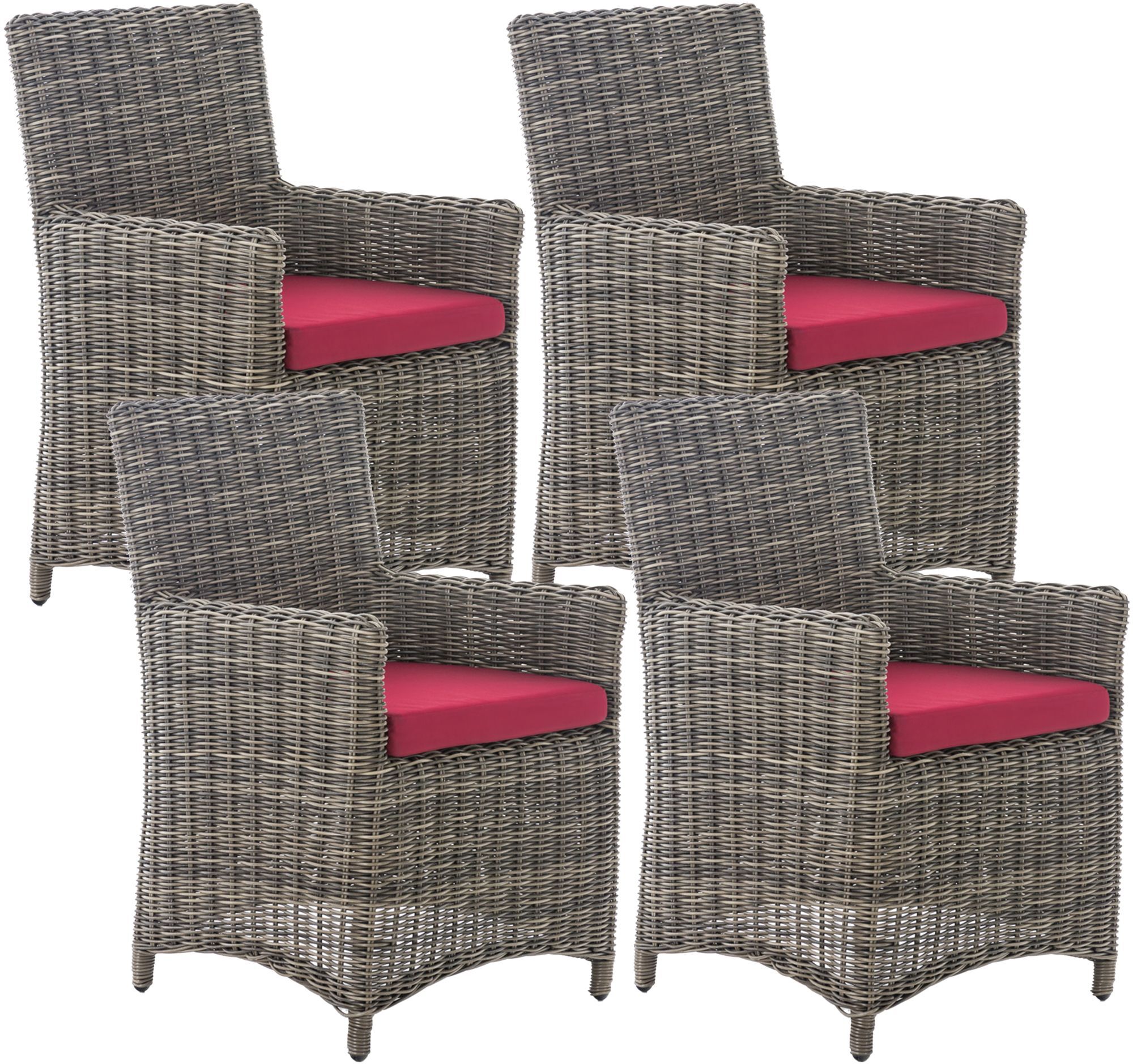 4er Set Stuhl Fontana / Sankt Marlo Rubinrot 5mm, grau-meliert