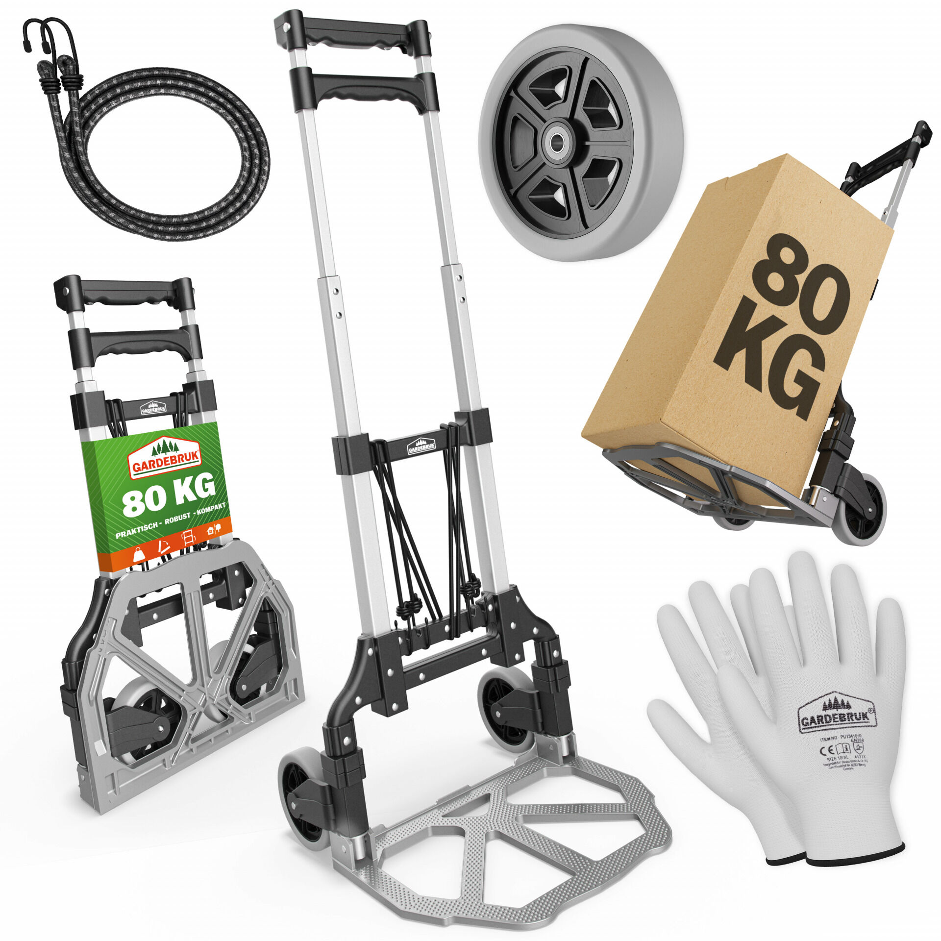 Sackkarre Silber/Schwarz Aluminium 80kg höhenverstellbar