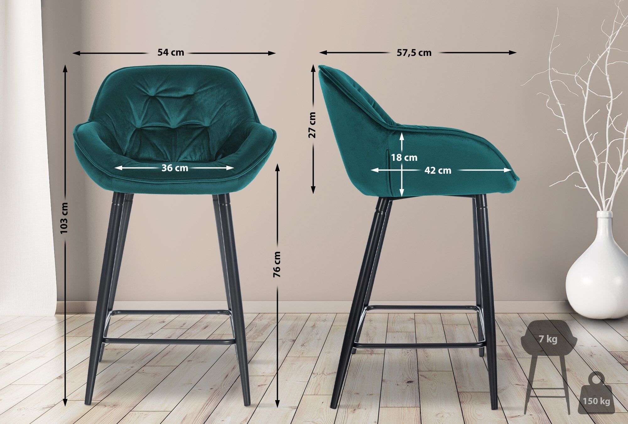 Barhocker Gibson 76 Samt, dunkelgrün