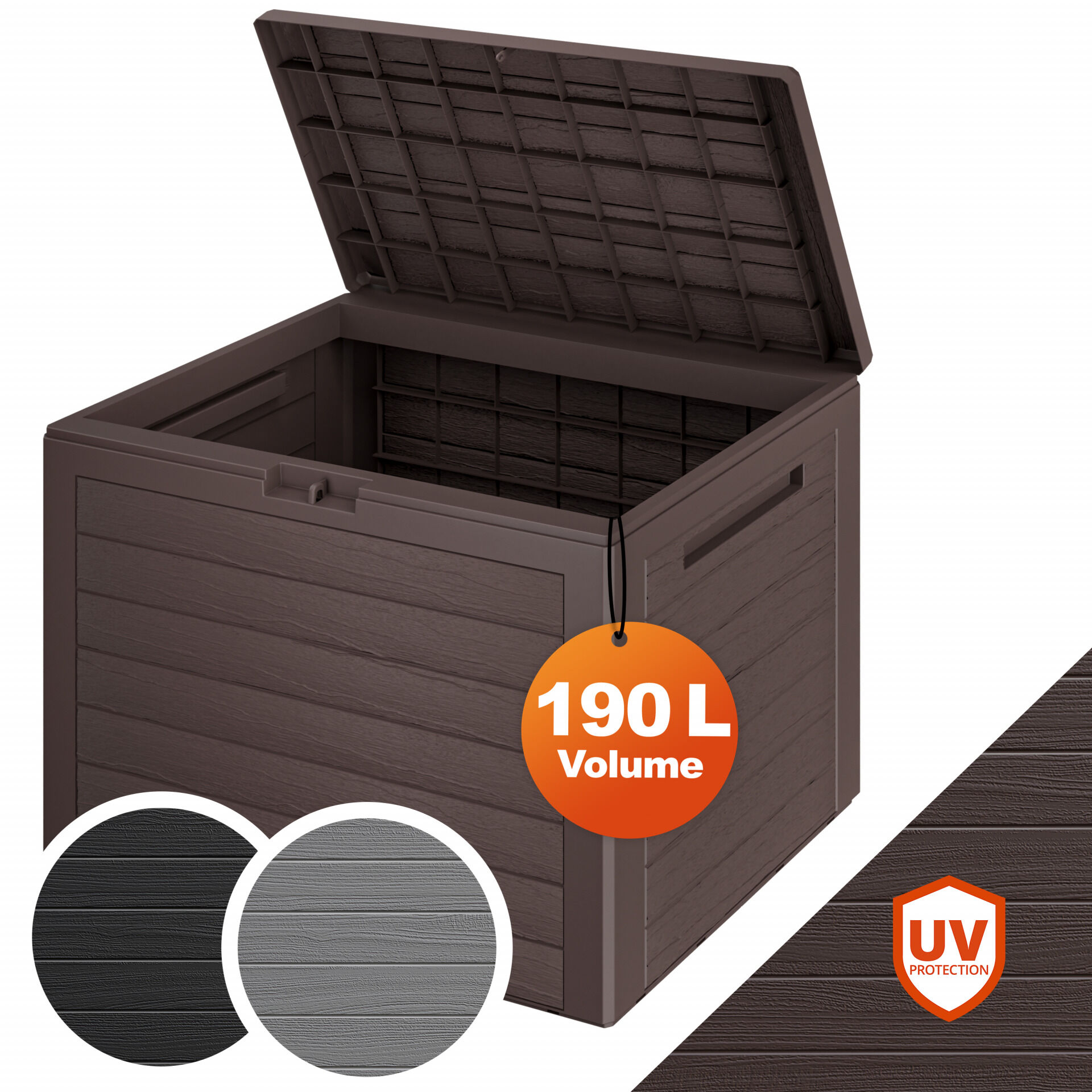 Gartenbox Lille 190L Braun in Holzoptik wetterfest abschließbar