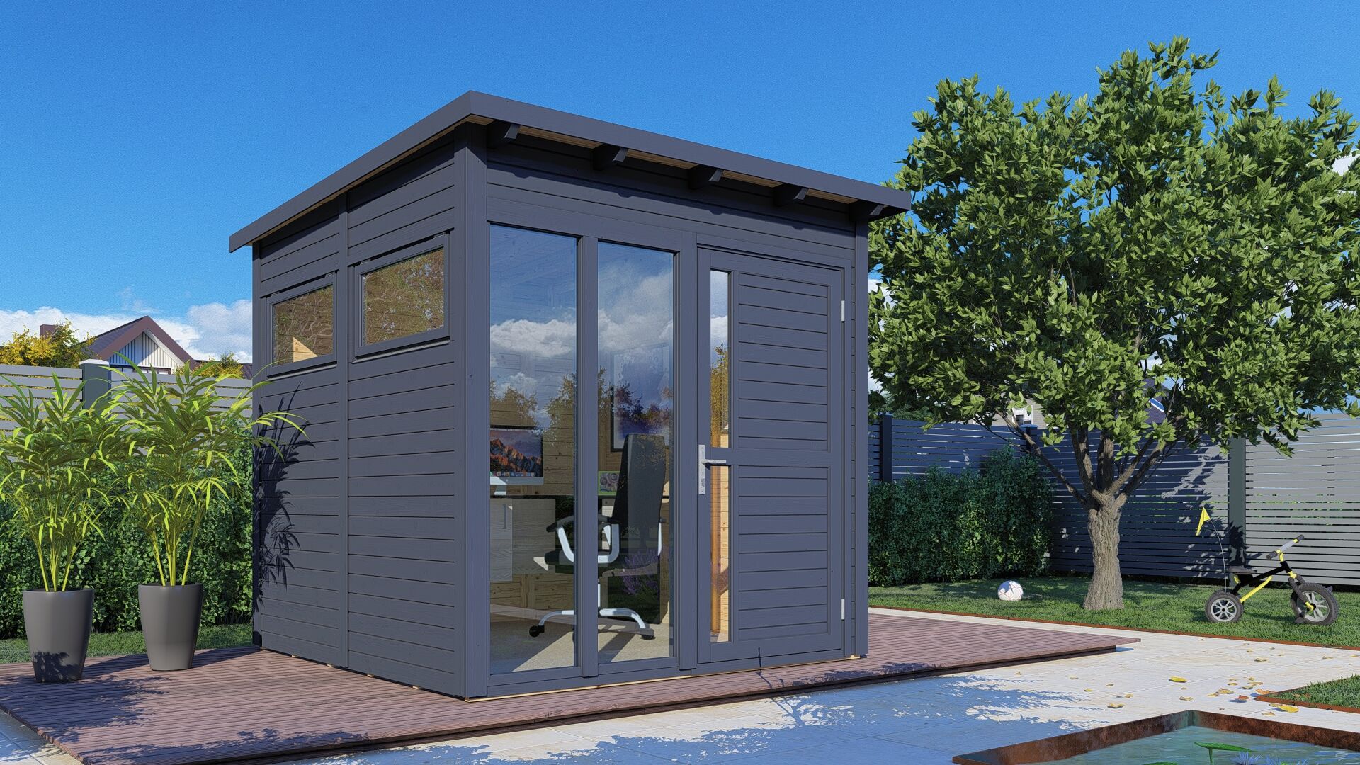 Gartenhaus Holz Pentus 2 Office anthrazit 223 x 230 cm