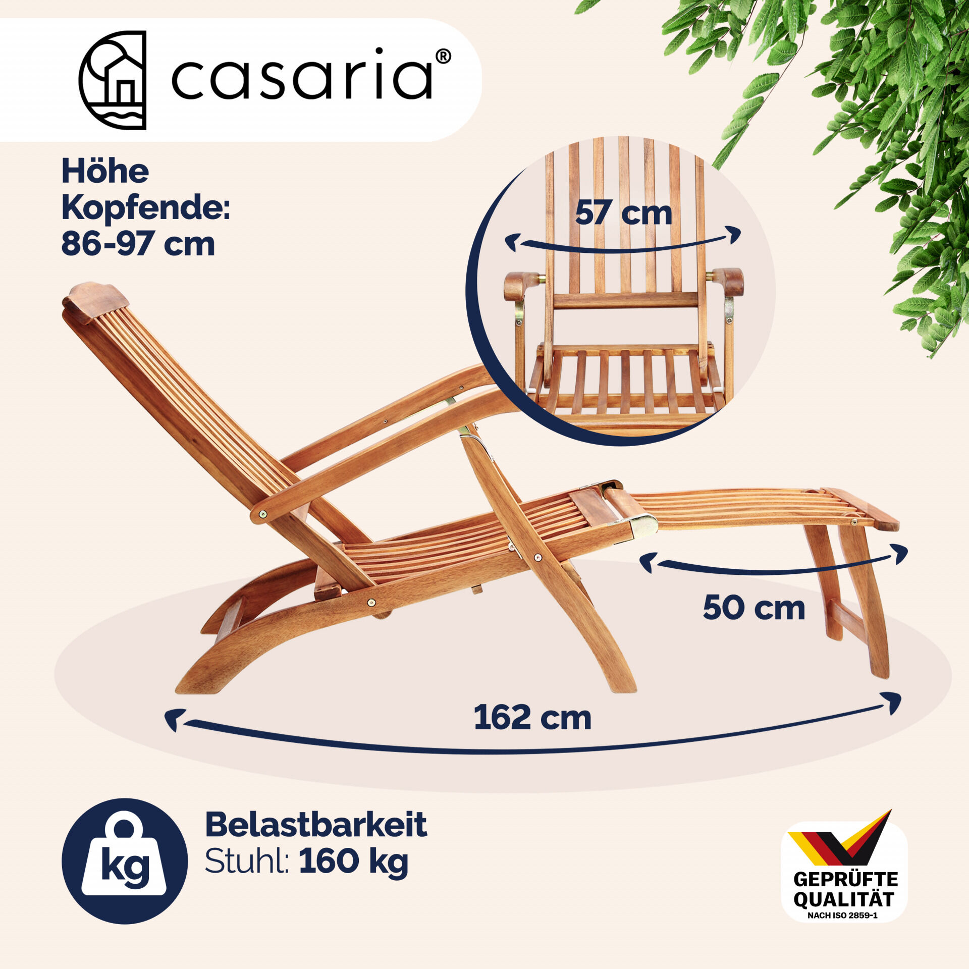 Gartenliege Queen Mary® Akazienholz FSC®-zertifiziert 169x54x95cm