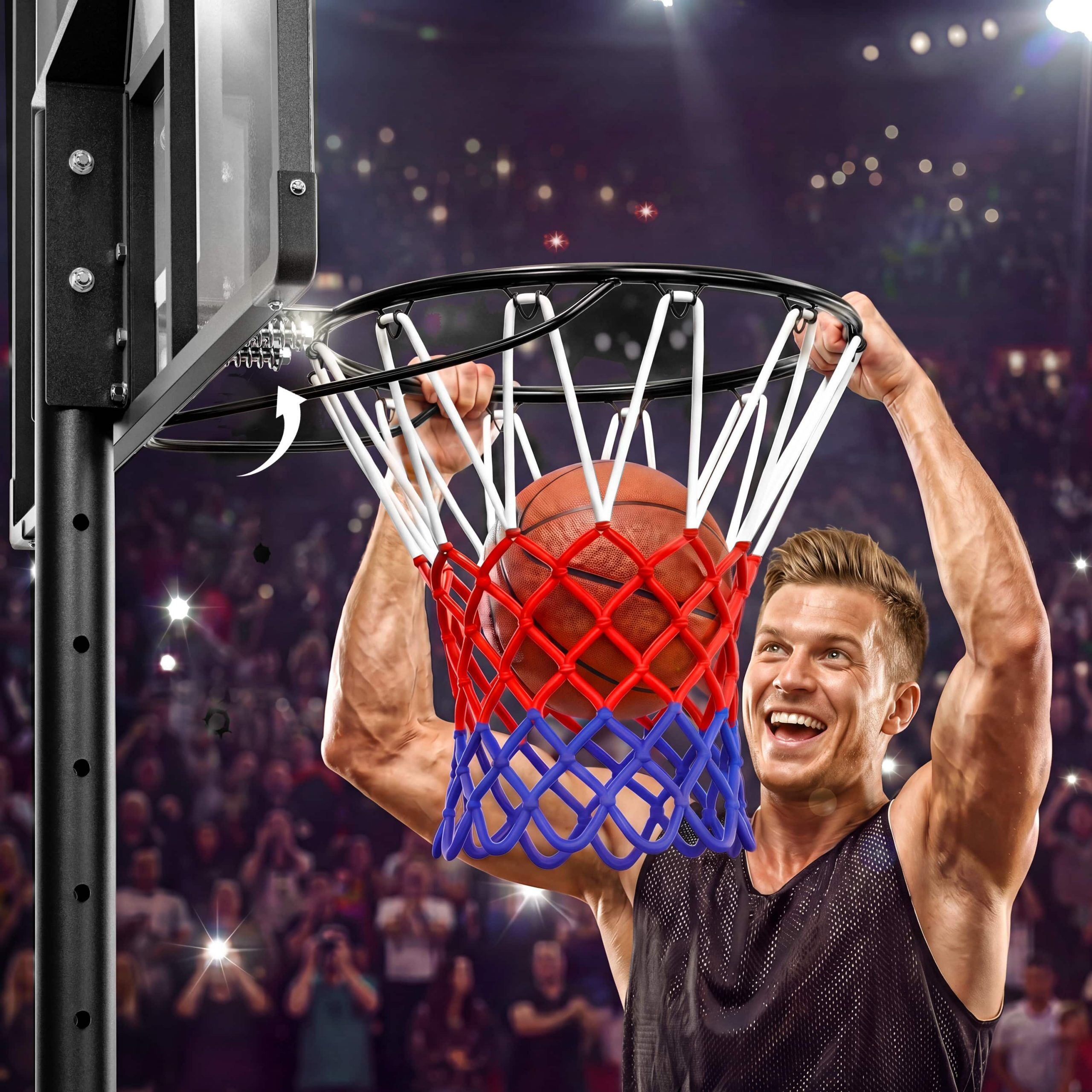 Basketballkorb Outdoor höhenverstellbar 135 –305 cm stabil wetterfest mit Ständer 60 kg Sockel Rollen