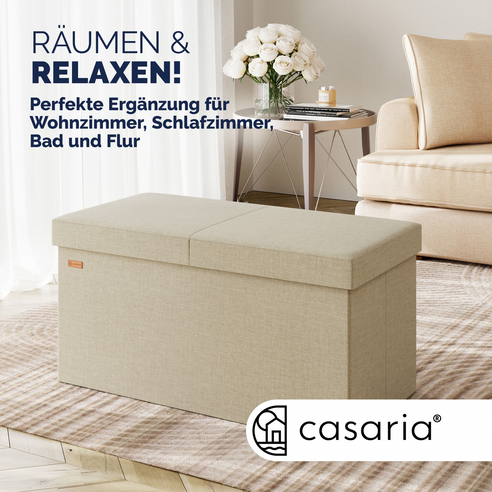 Sitzbank Beige 76x38x38cm mit Klappdeckel