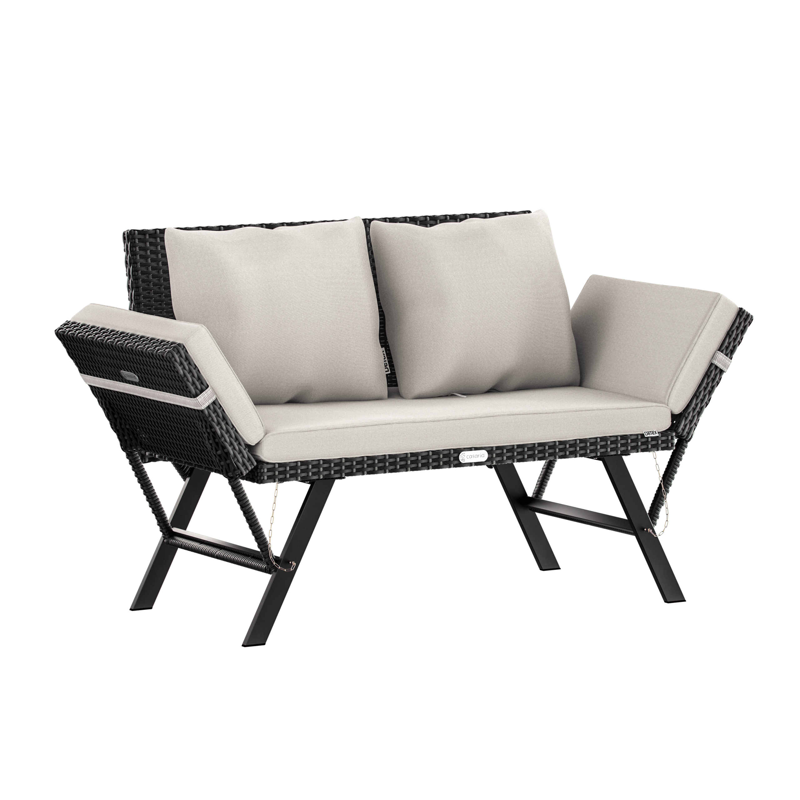 Polyrattan Gartenbank Schwarz/Creme 176x56x81cm