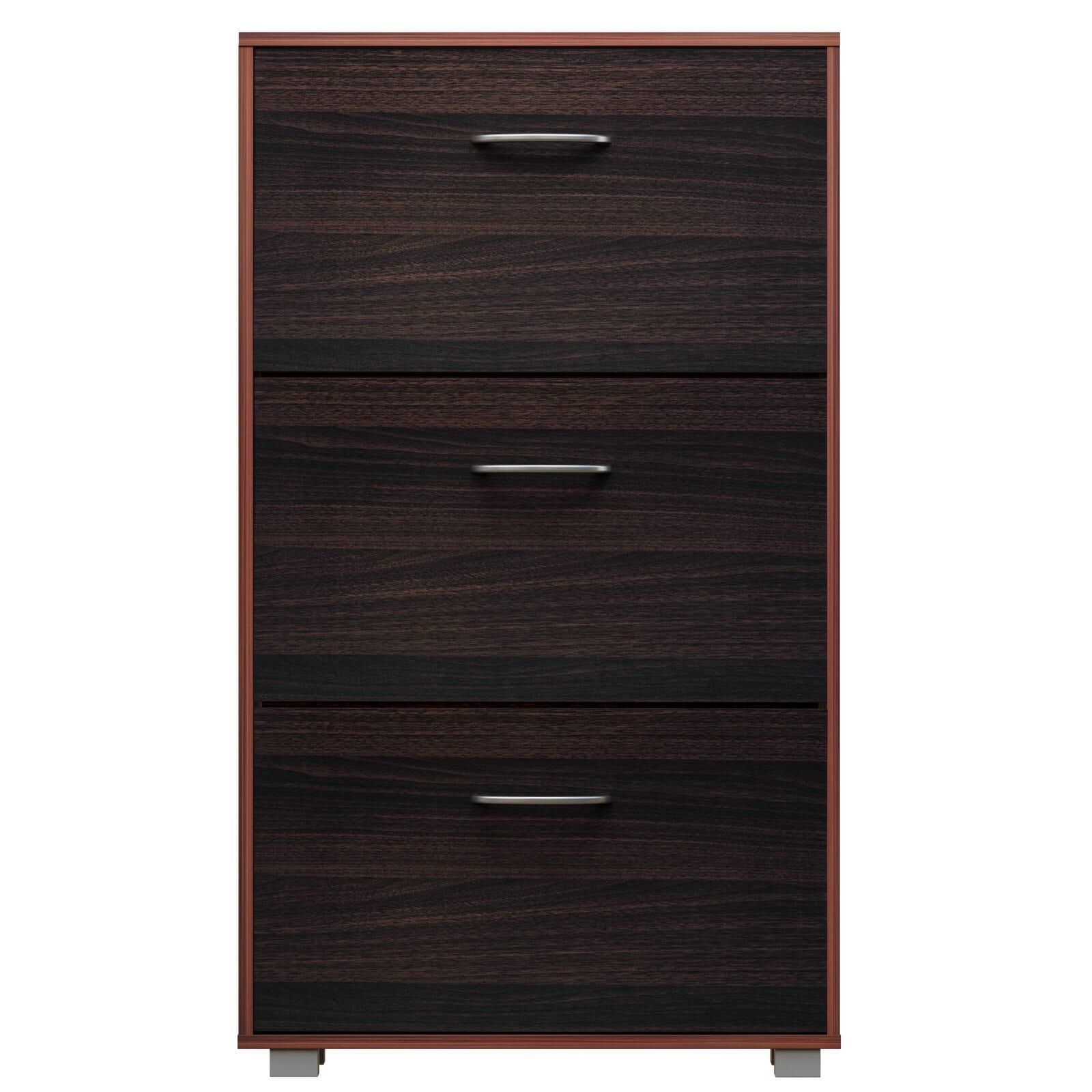 Schuhschrank in Wenge-Schwarz mit 3 geräumigen Kipper