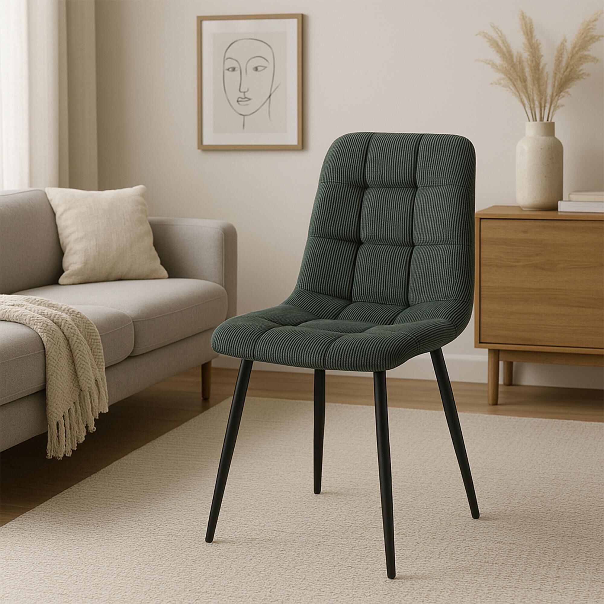 2er Set Esszimmerstuhl Tilde Cord, grün