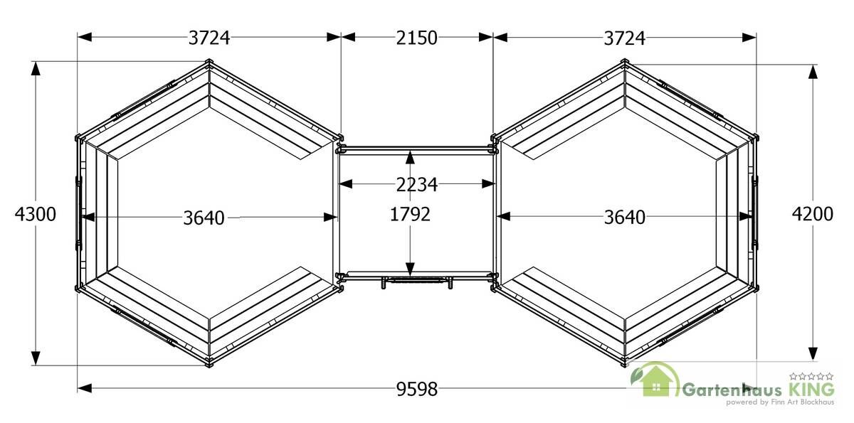 Grundriss Grillkota Finnland Premium 12 + 12 m² bemaßt