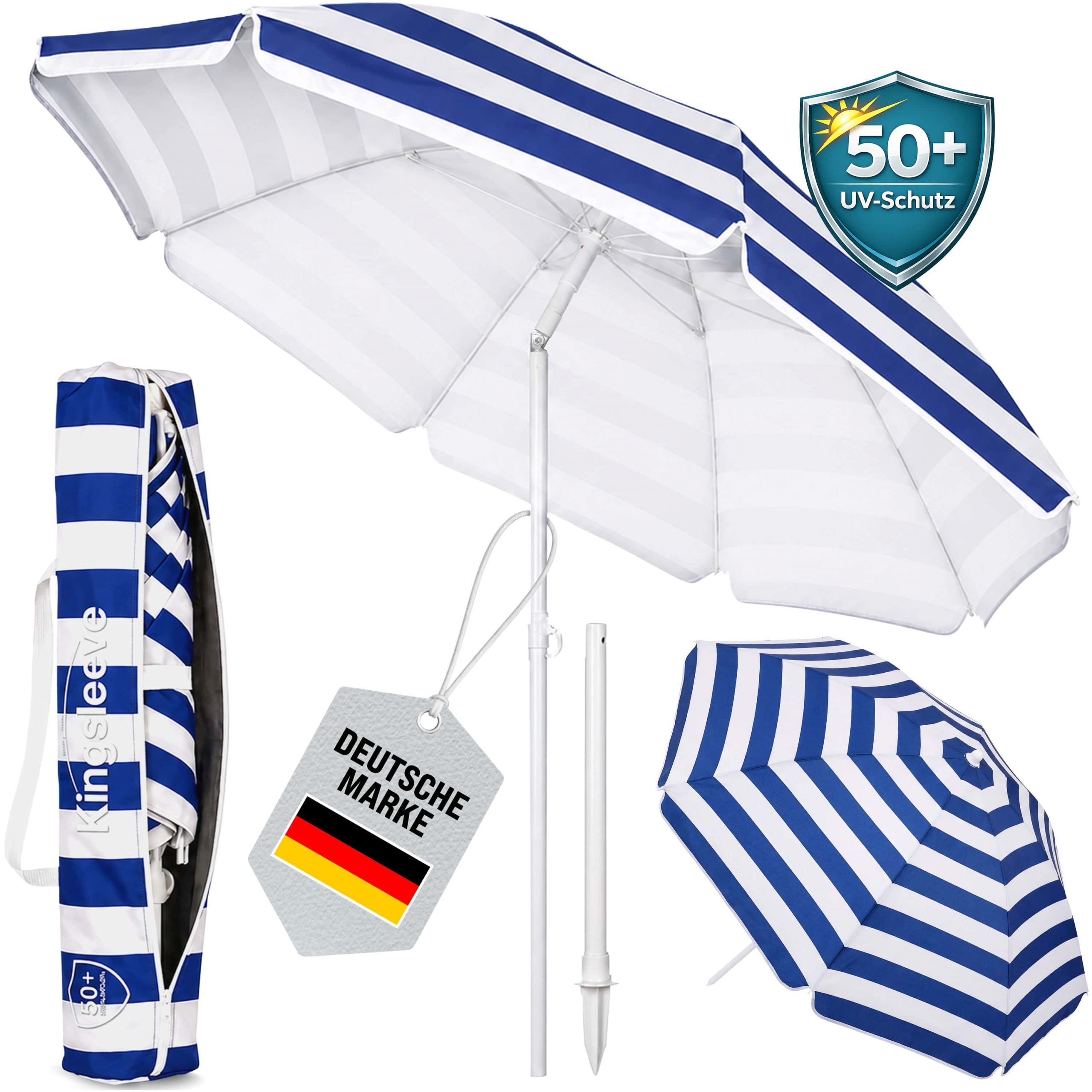 Sonnenschirm Cyprus Blau/Weiß 180cm UV-Schutz 50+ Neigefunktion