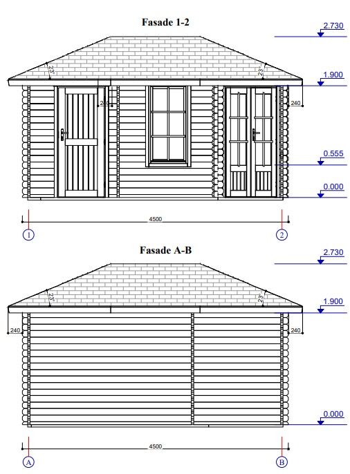 Zeichnung Fassade 1 Gartenhaus Schweden 38