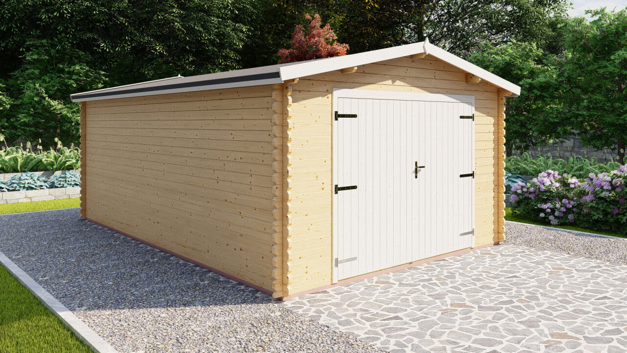 Holzgarage Norwegen 12 – 40 mm Blockbohlen mit Satteldach