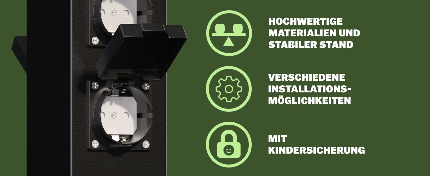 Gartensteckdose Schwarz 4er-Stecker 38x12,5x12,5cm