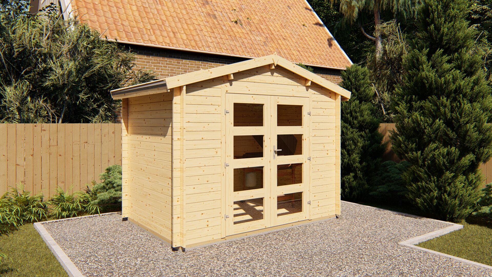 Gartenhaus Funny 11 298×240 cm 28 mm Blockbohlen mit Doppeltür