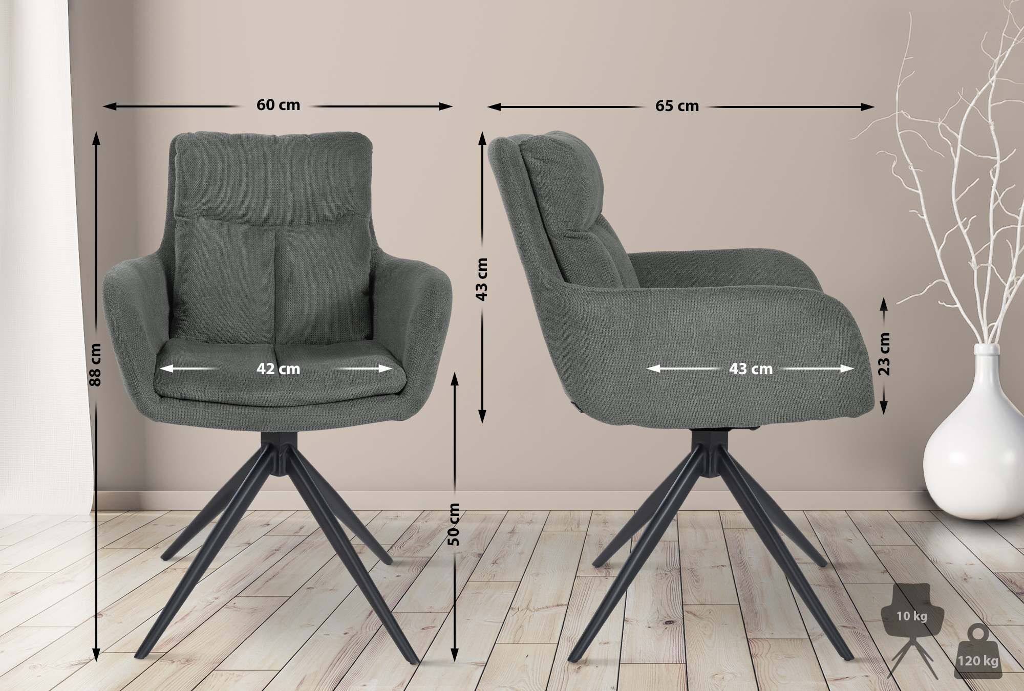 Esszimmerstuhl Vilas Stoff, grau