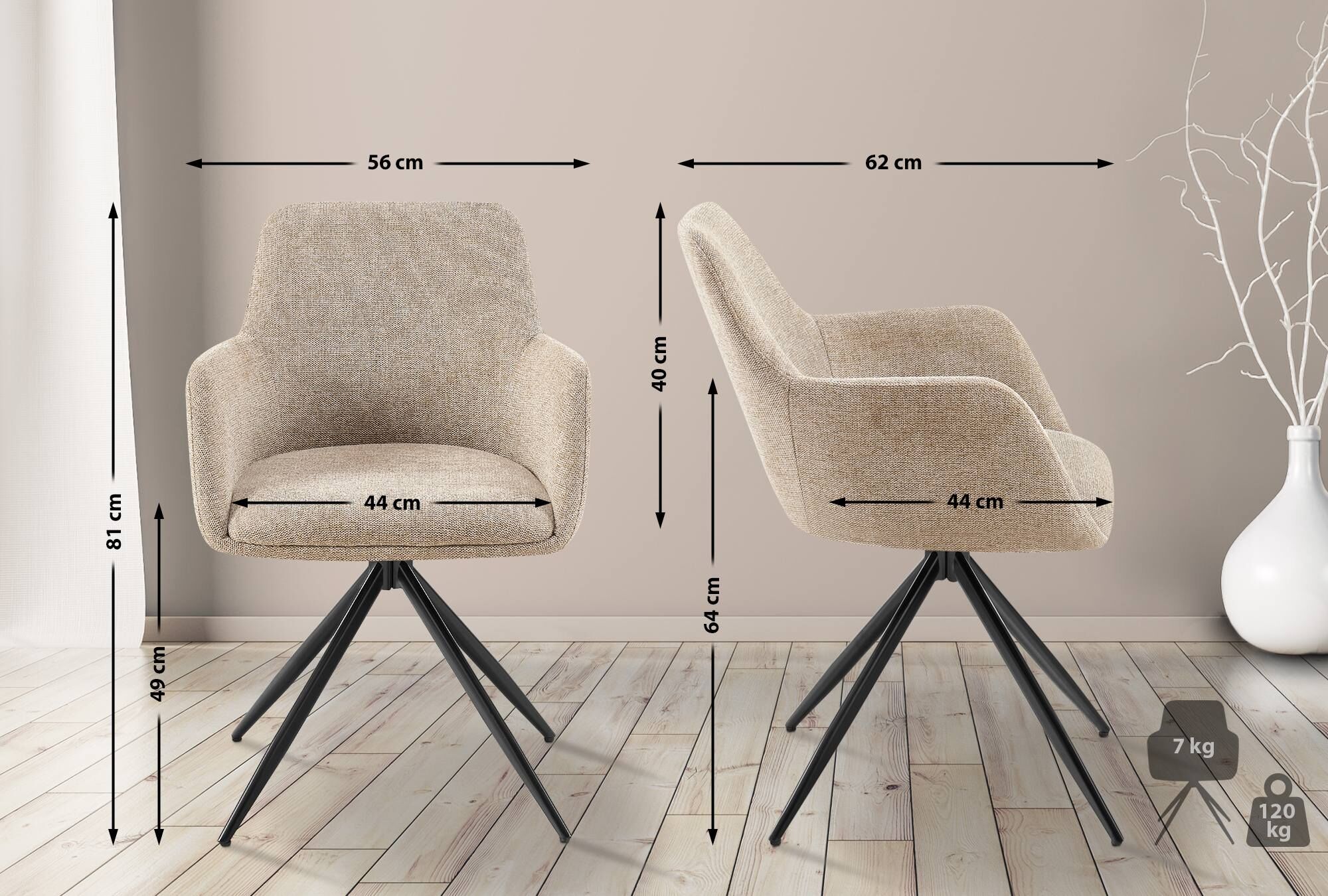 Esszimmerstuhl Olema Stoff, taupe