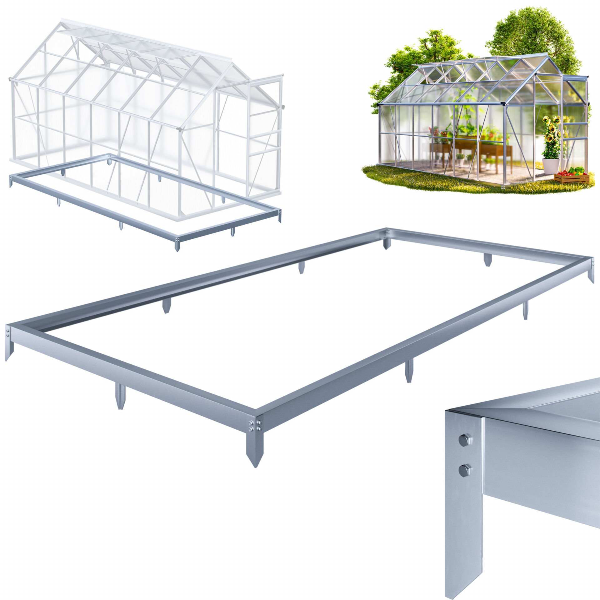 Stahlfundament für Gewächshaus 380x190x12cm verzinkt