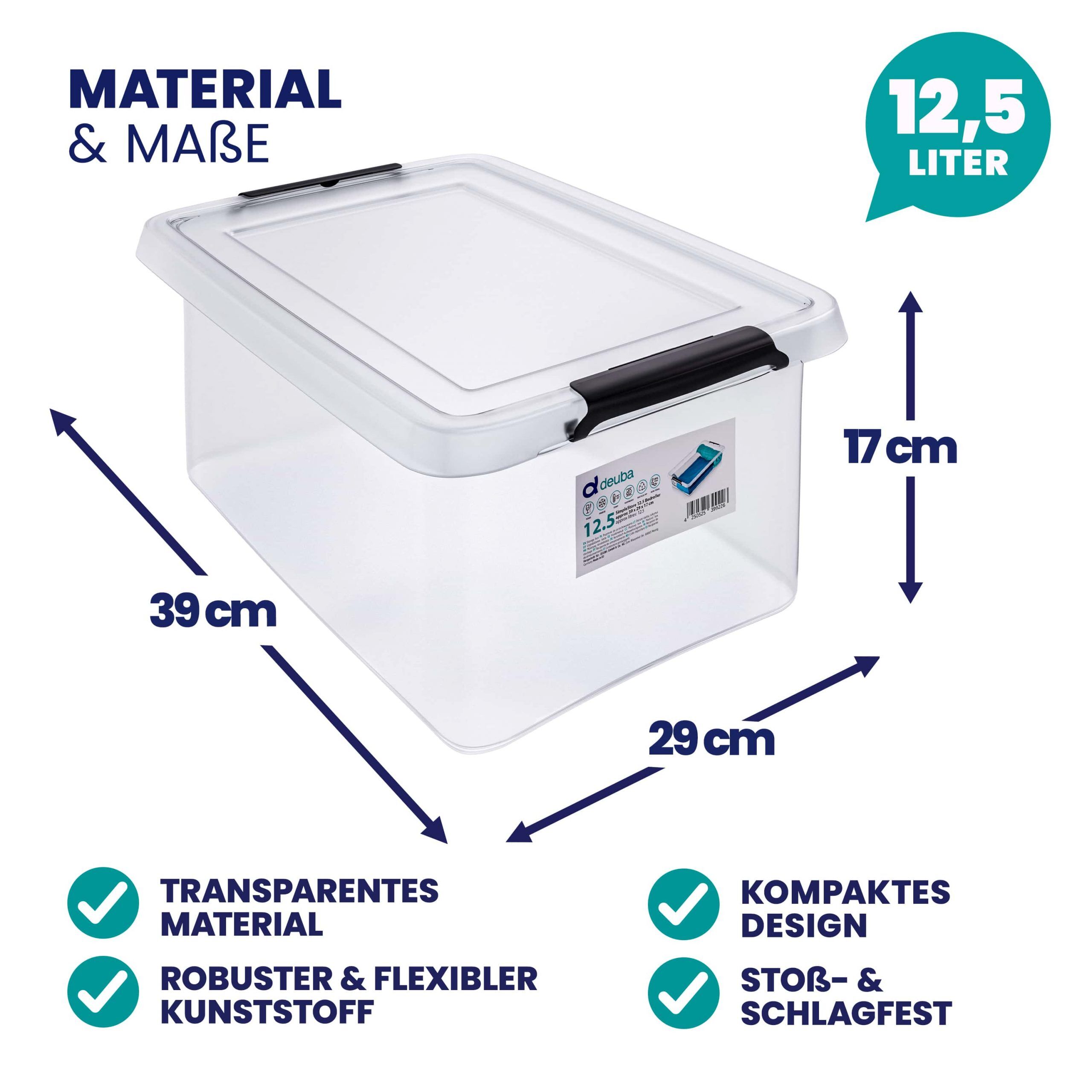 Aufbewahrungsbox 39x29x17cm 12,5L transparent stapelbar BPA-frei