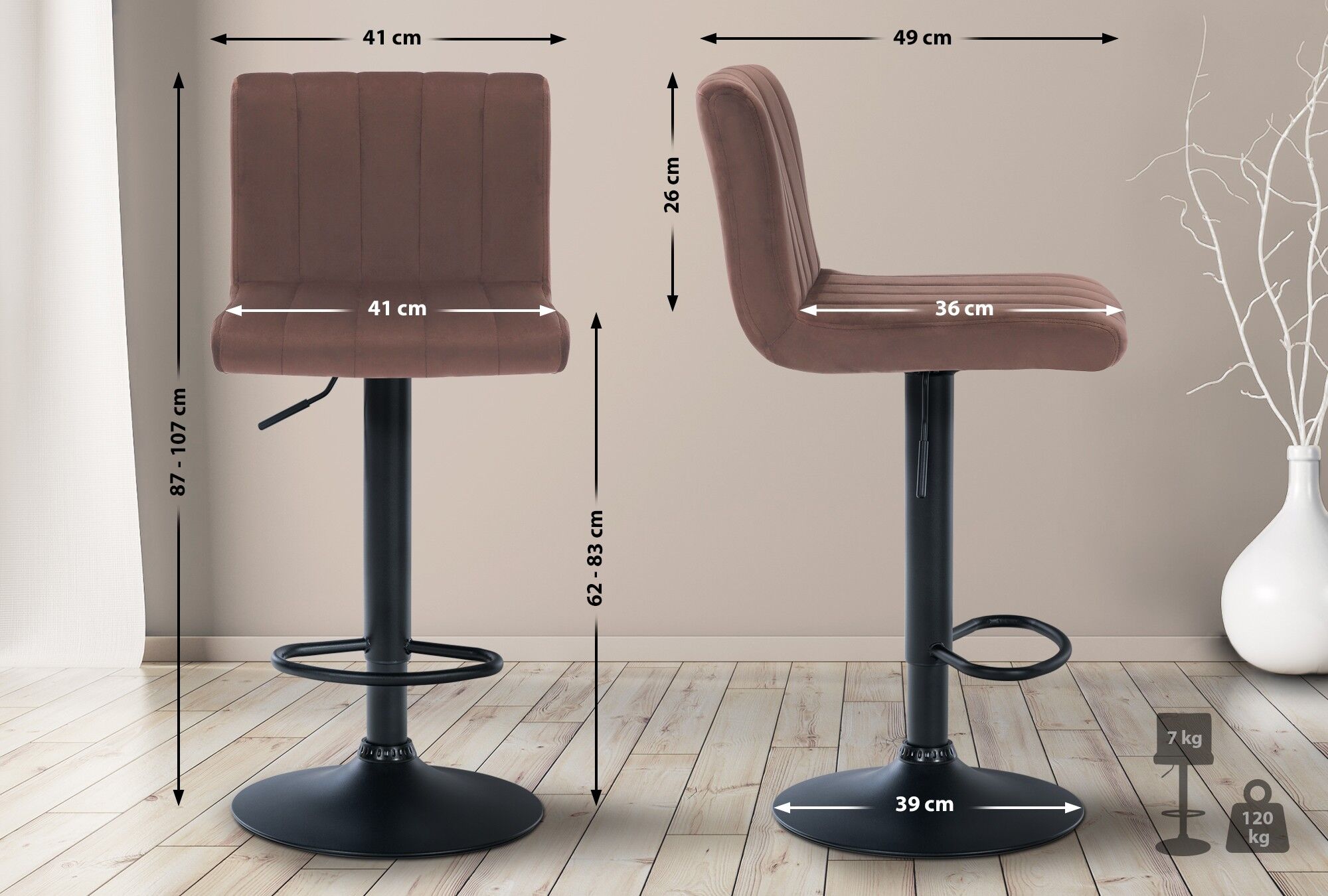 Barhocker Jamie Samt, braun