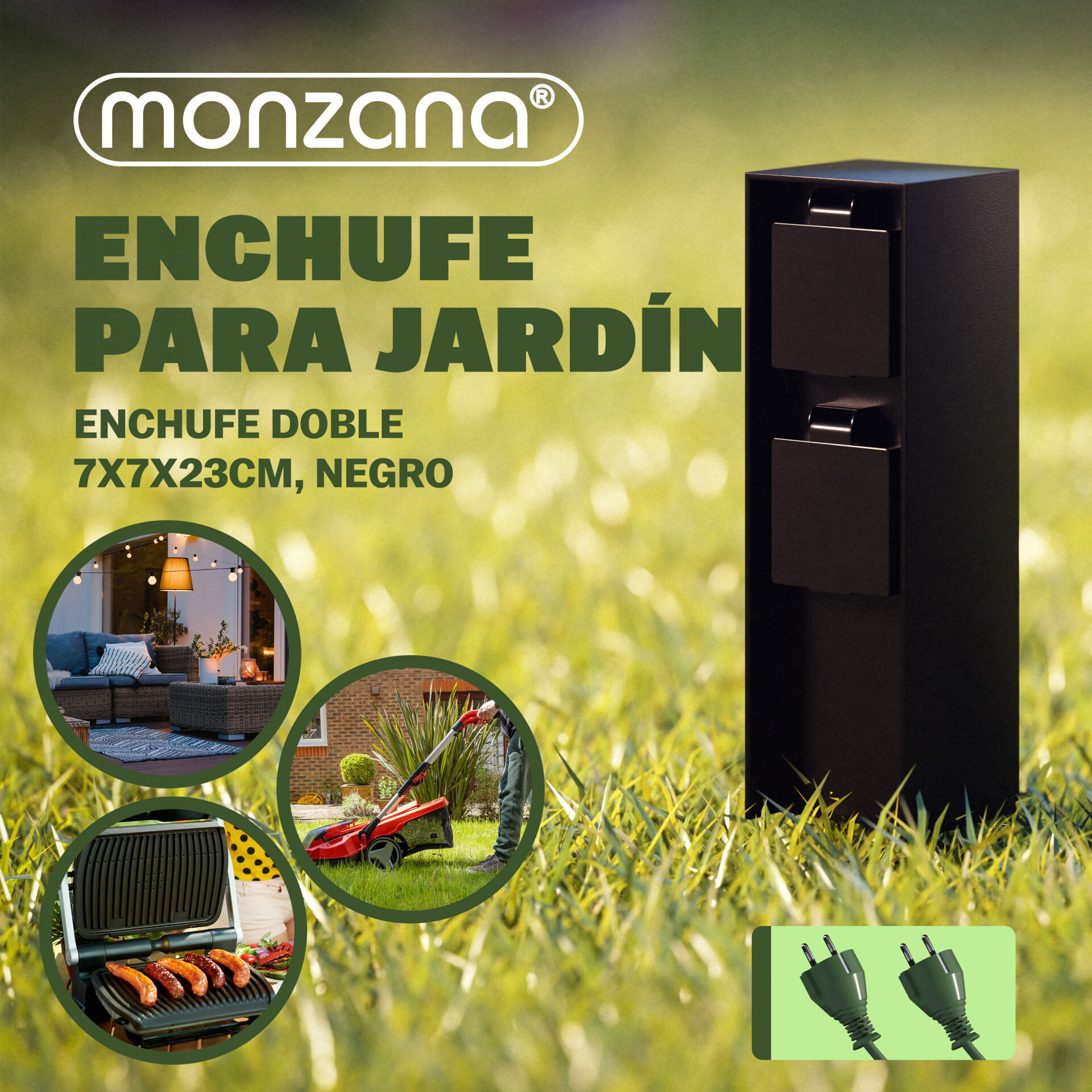 Gartensteckdose Schwarz 2er-Stecker 23x7x7cm