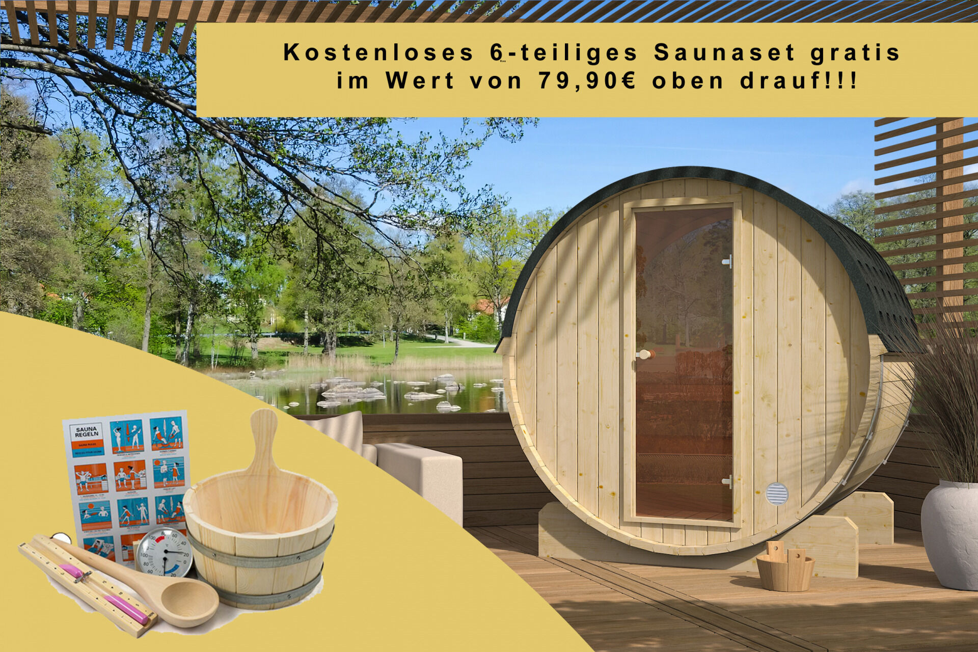 Finn Art Fasssauna Mogli für 2 Personen opt. E-Ofen