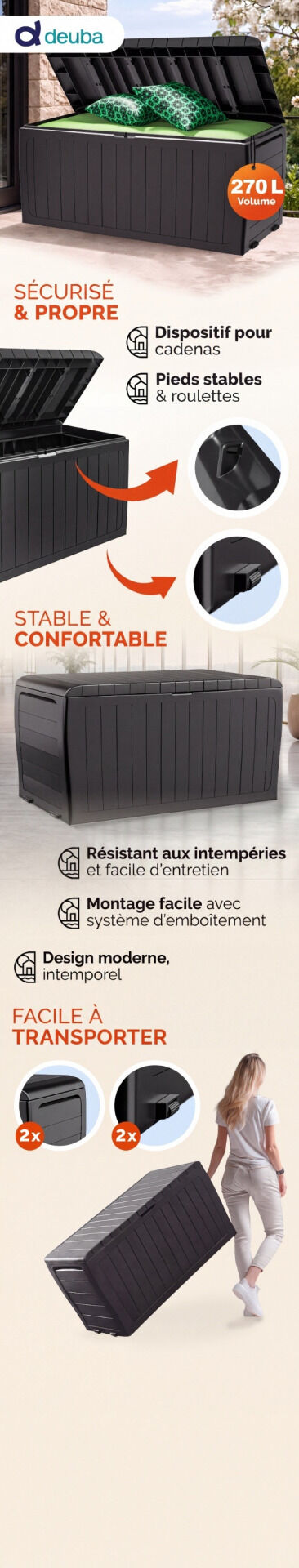Auflagenbox Marvel Plus Anthrazit 270L