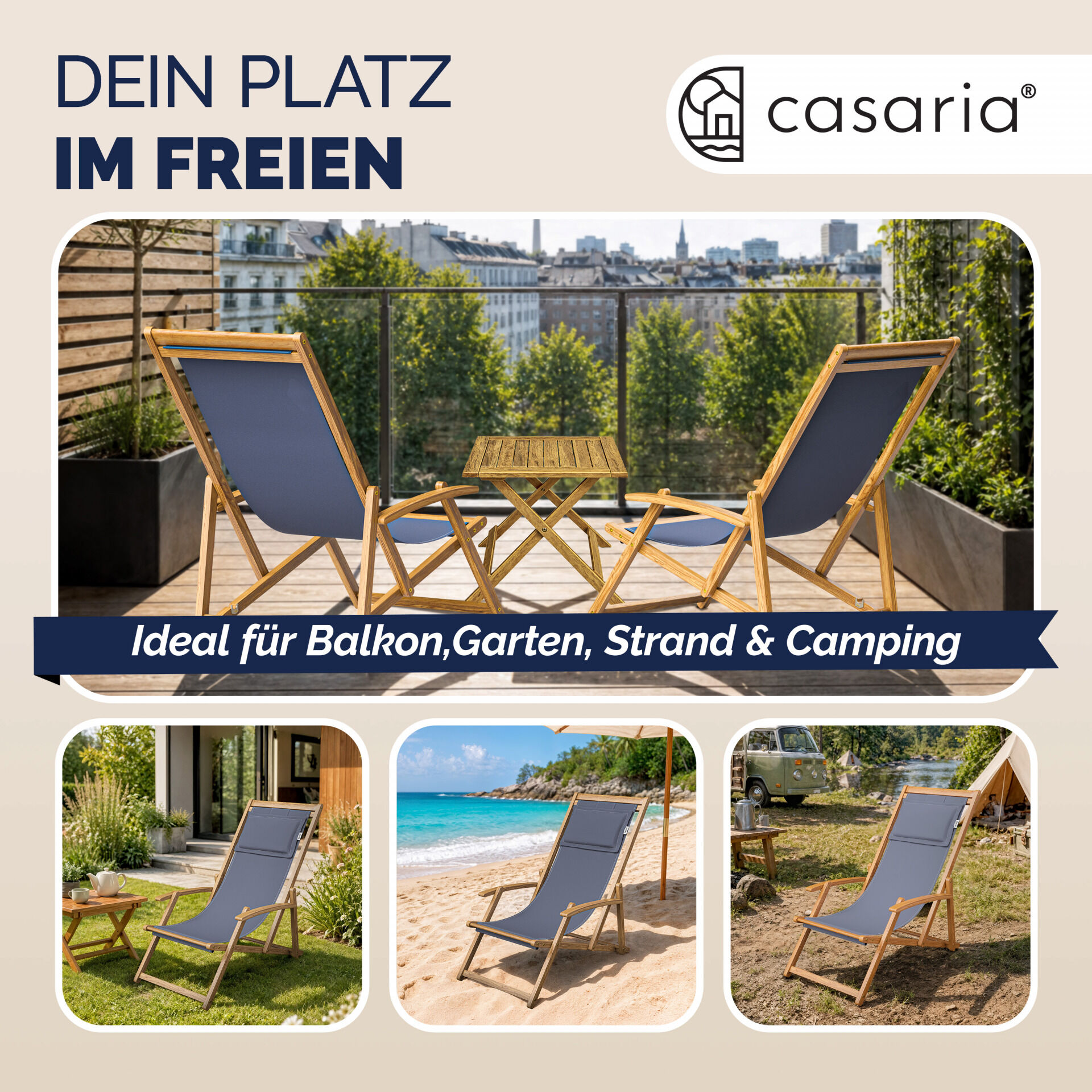 Gartenliege Anthrazit Akazienholz 94x60x94cm