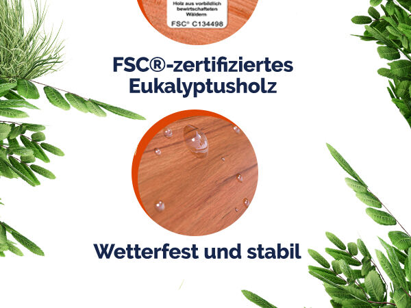 Gartentisch ausziehbar 150‑200cm Eukalyptusholz wetterfest Schirmhalter