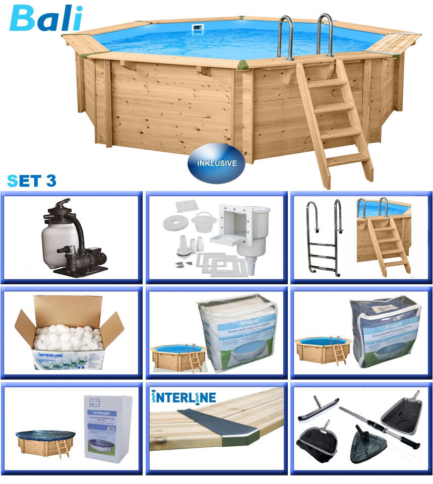 Interline Holzpool Bali Ø 530x136 cm, Basic Set