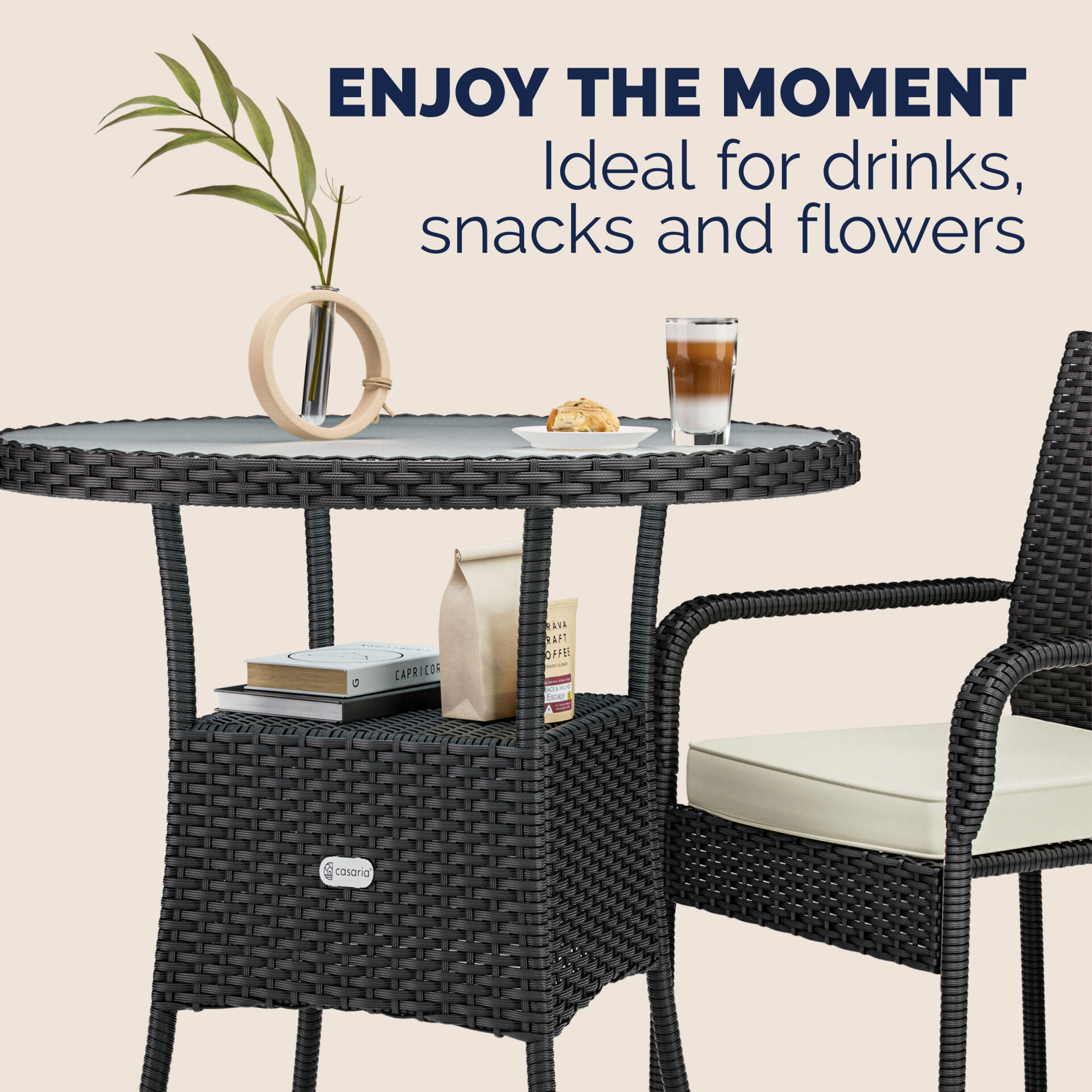 Polyrattan-Tisch Schwarz rund Ø60cm