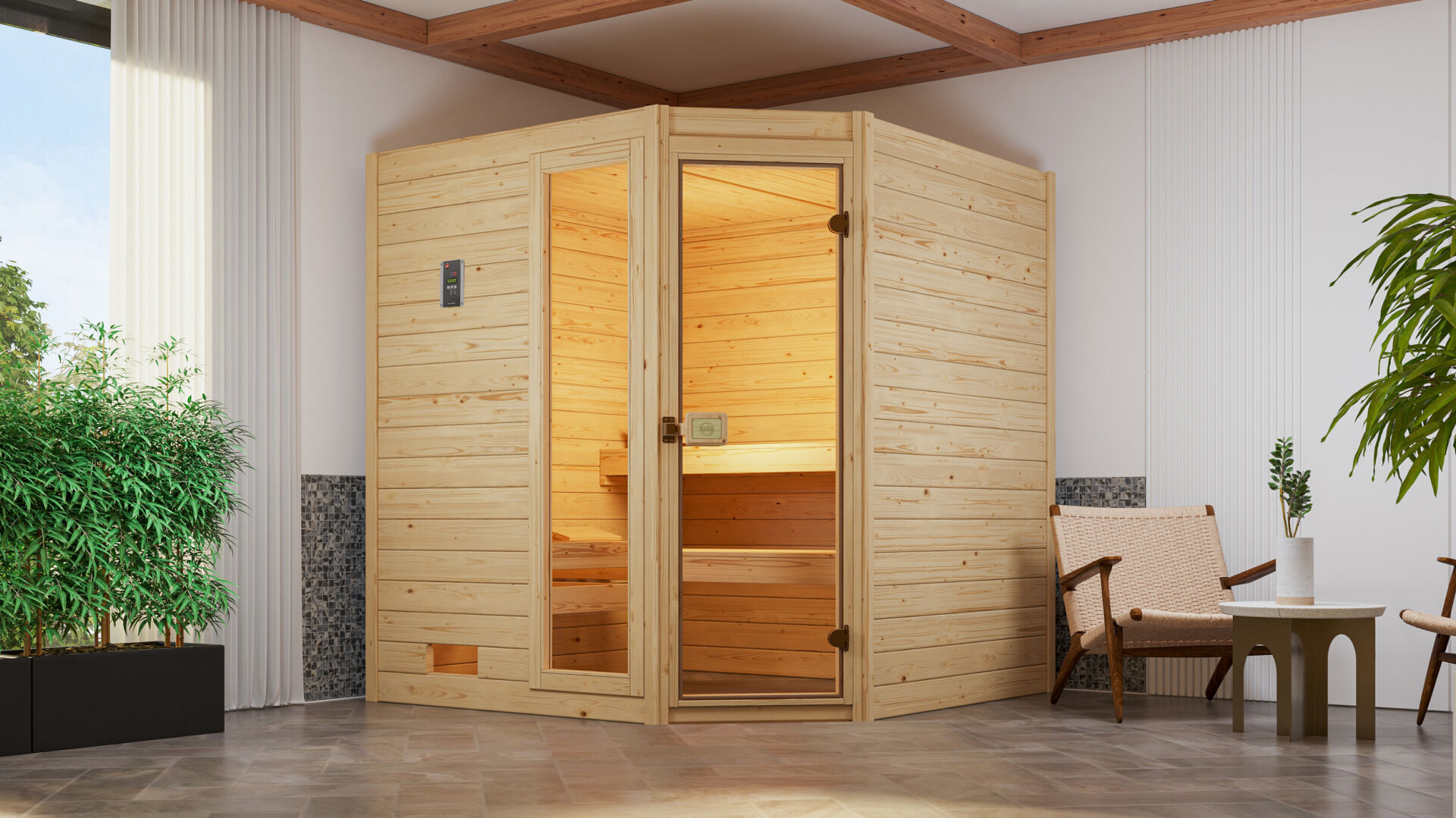 weka Massivholzsauna 38 mm VALIDA Eck 2F