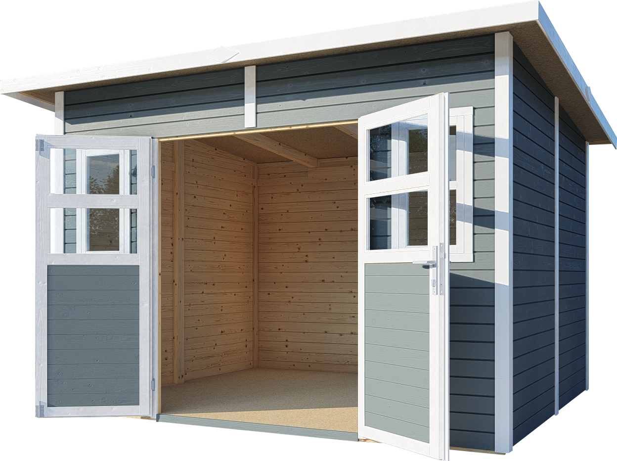 Gartenhaus aus Holz Felix 4 hellgrau 293 x 244 cm