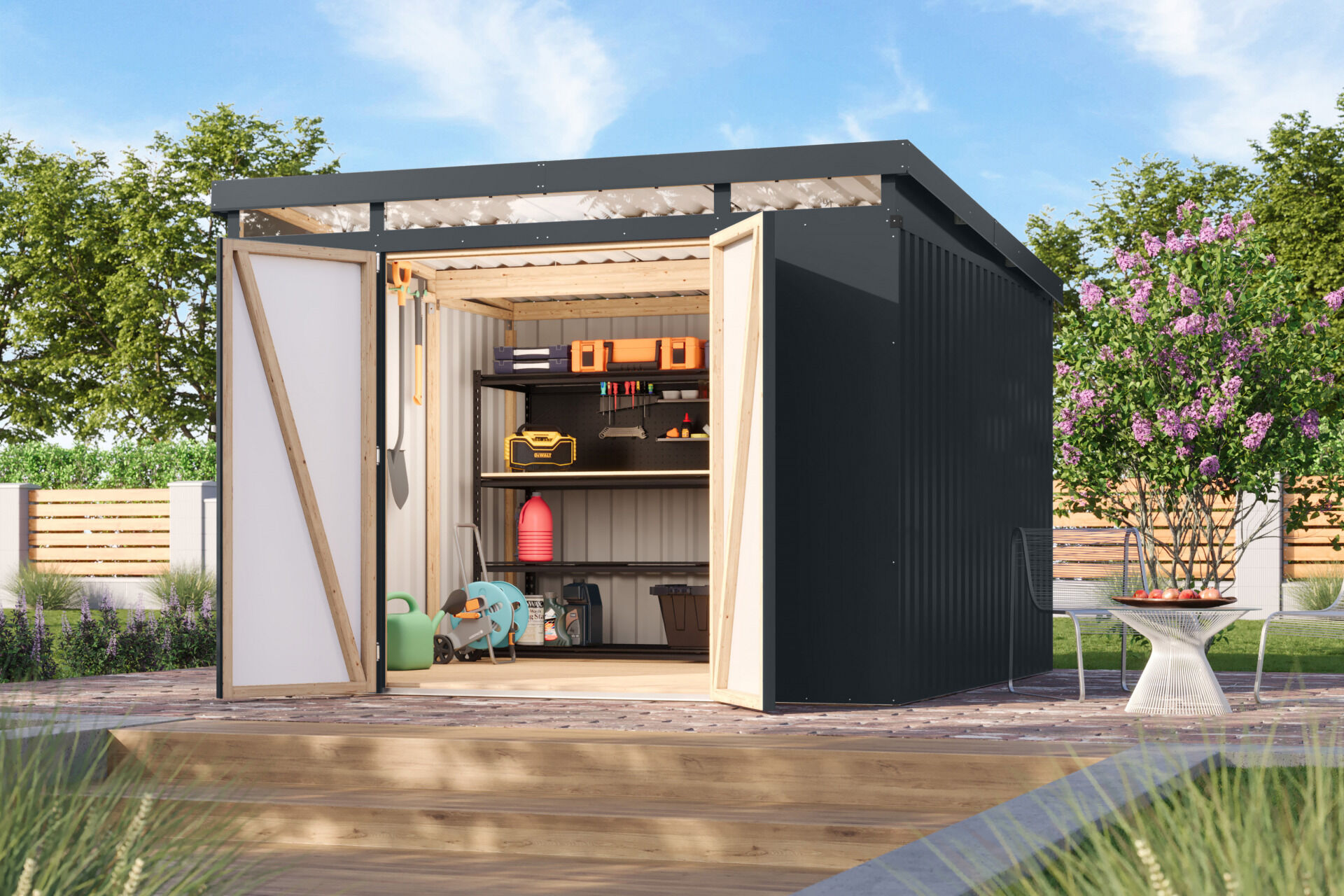 Karibu Pultdach Metall Gartenhaus Iridium 3,5, graualuminium