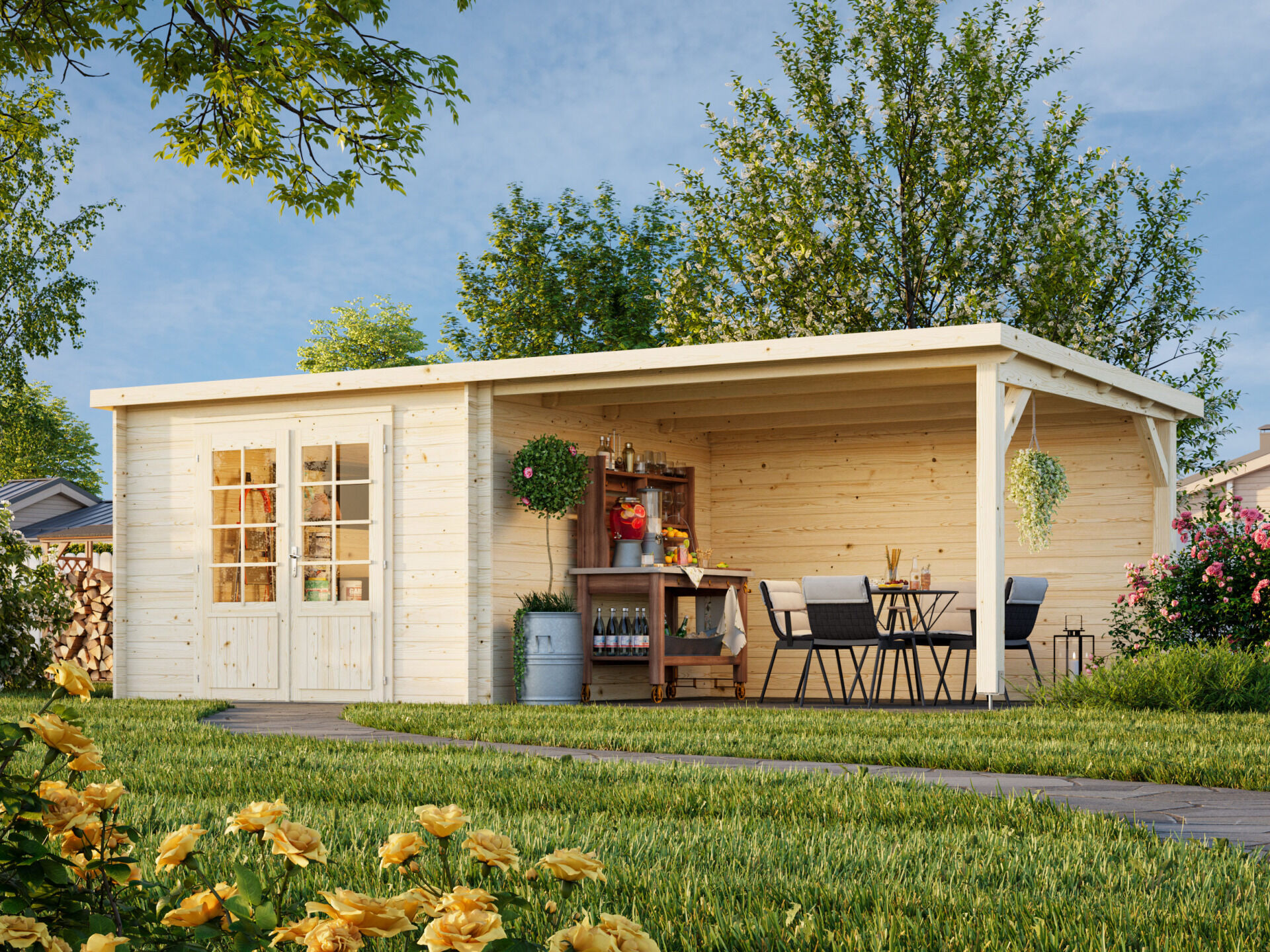 Flachdach Palmako Gartenhaus Ella 8,7+10,0 m²