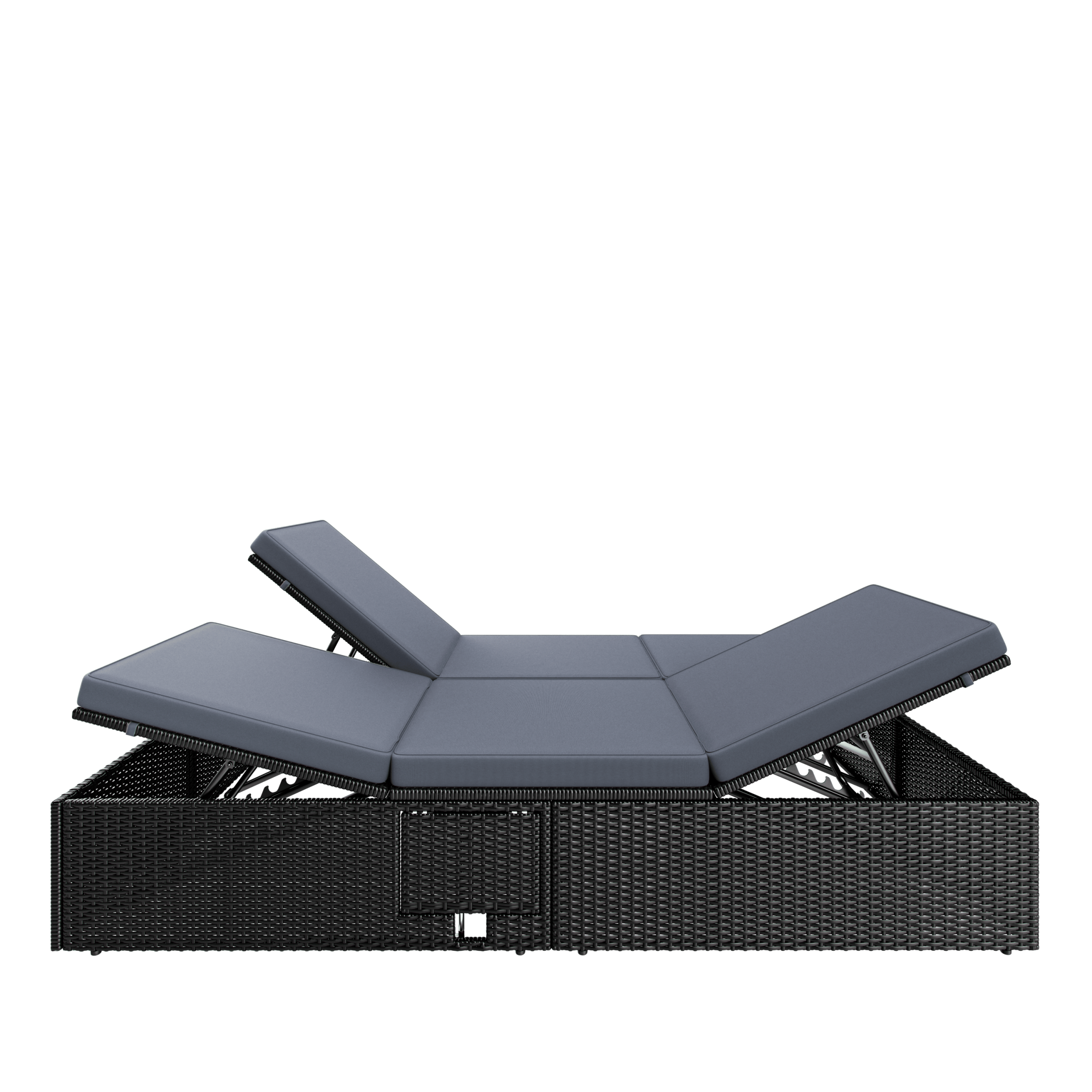 Polyrattan Gartenliege Schwarz/Anthrazit 200x115x33cm