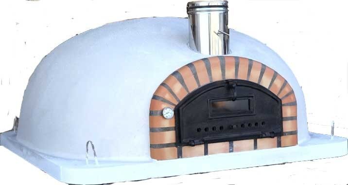 Traditioneller Backofen Pizzaioli AL 120 inkl. Kaminrohr und Regenhut aus Edelstahl, weiß, ohne Abdeckhaube, ohne Ofenzubehör, ohne Zubehörset, ohne Grillzubehör, ohne fahrbares Gestell