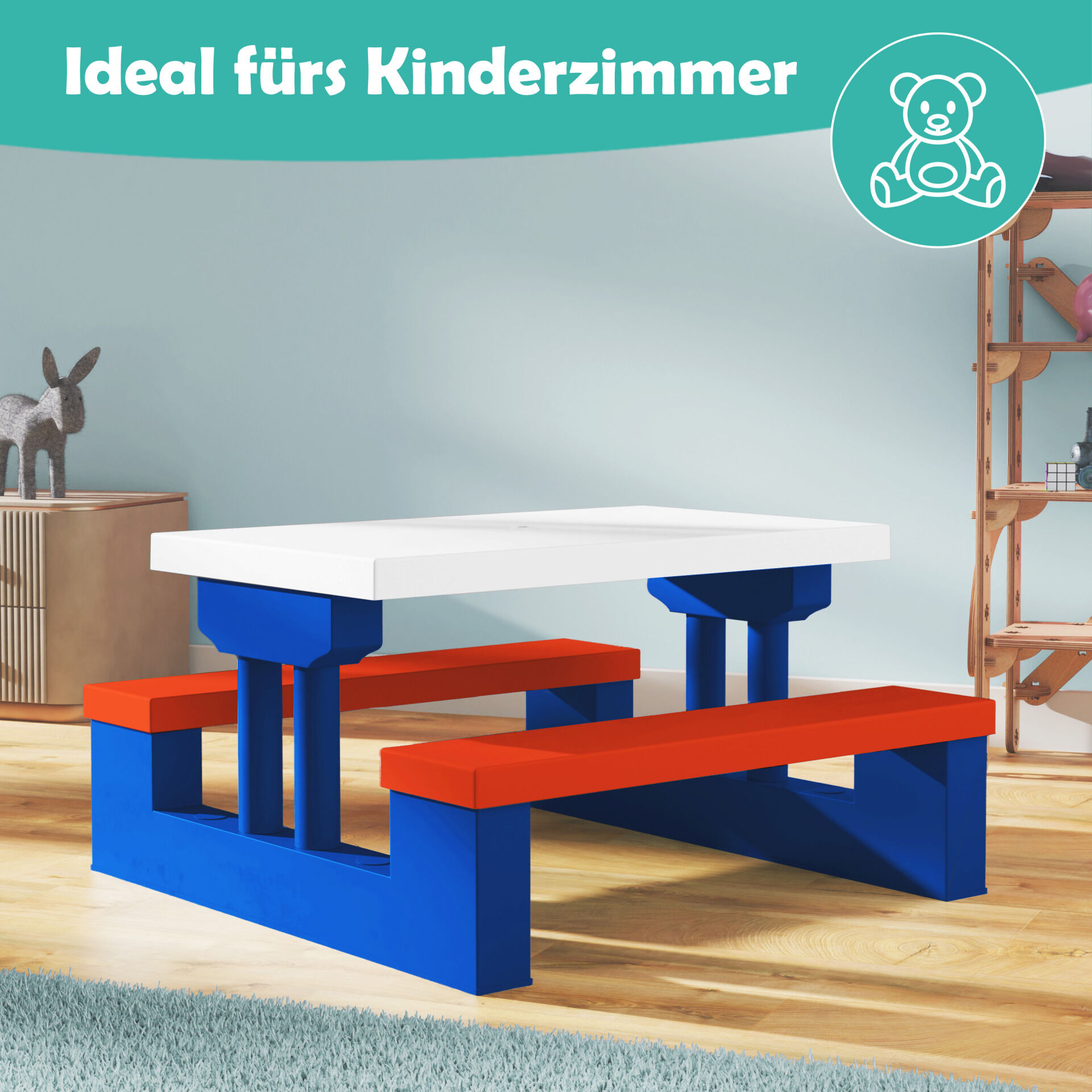 Kindersitzgruppe Blau mit Sonnenschirm