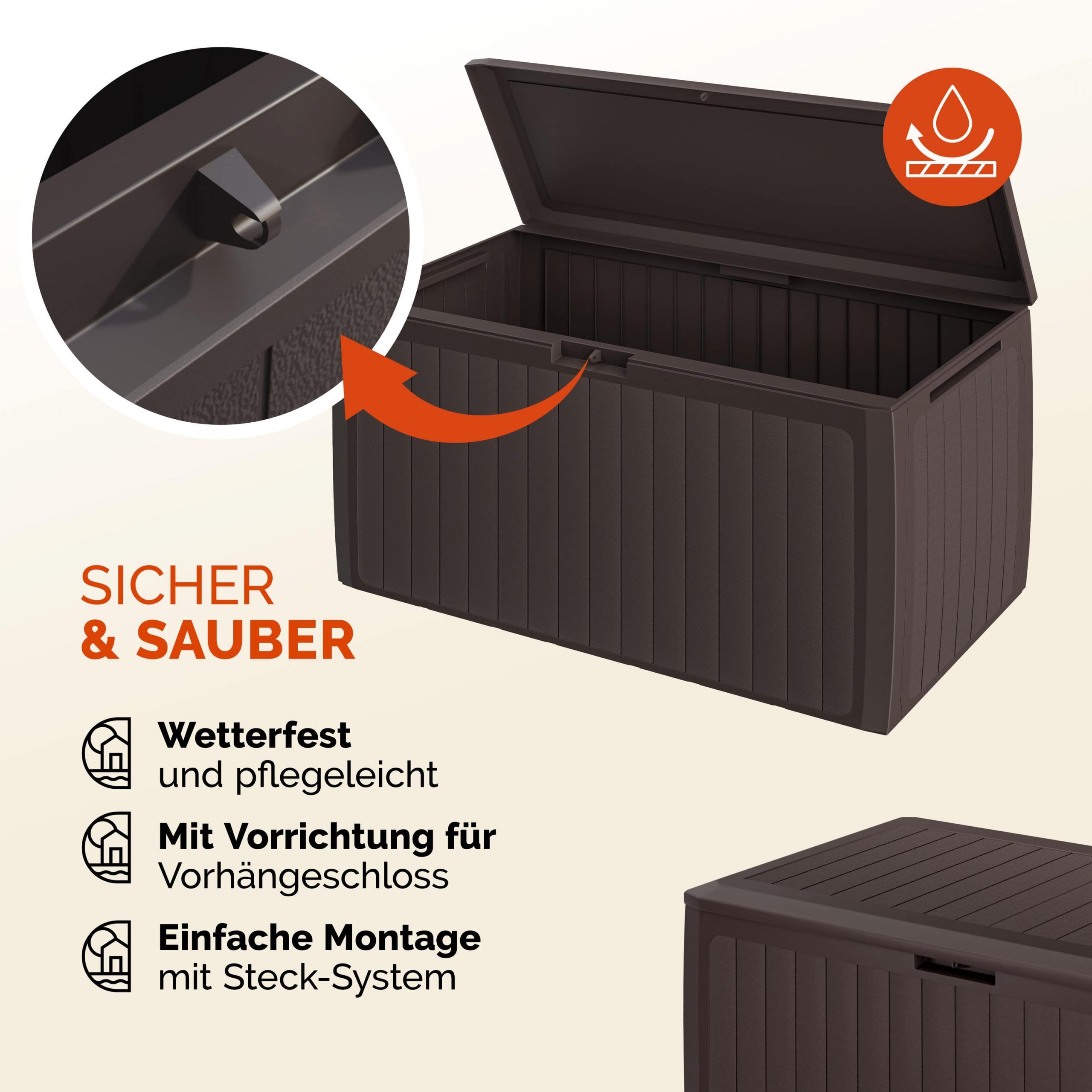 Gartenbox 290L Braun Board Plus mit Rollen wetterfest