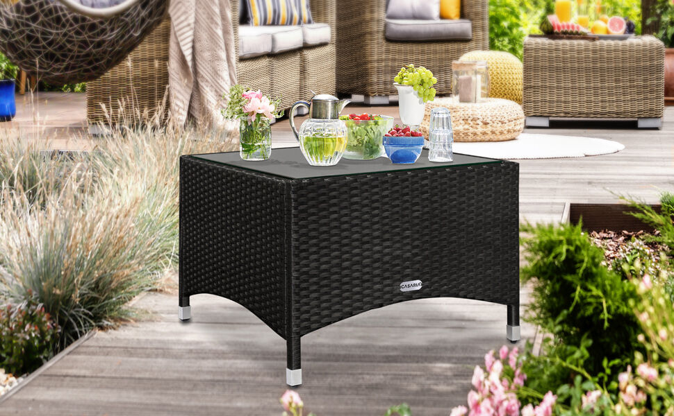 Polyrattan Beistelltisch Schwarz 58x58x42cm