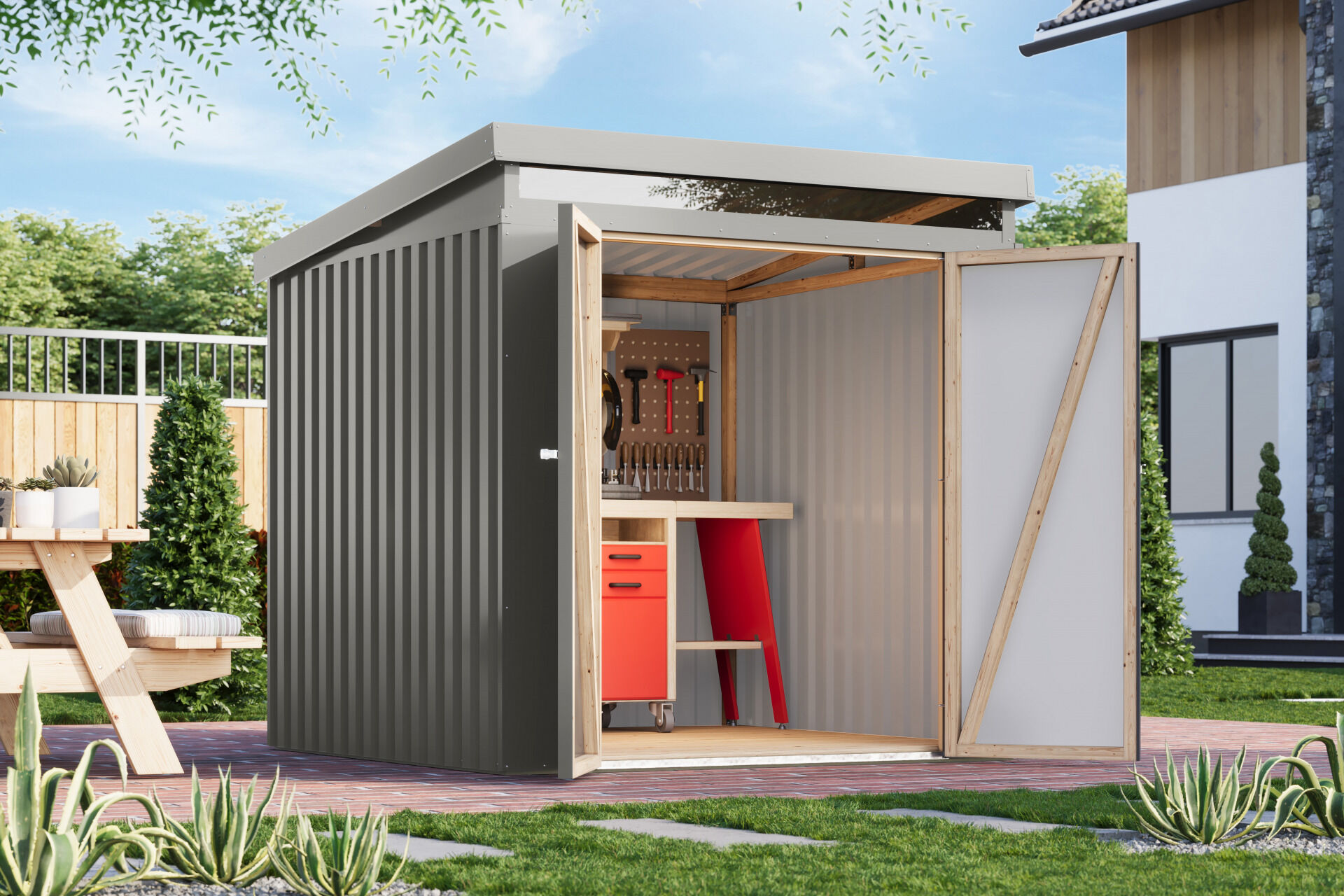 Karibu Pultdach Metall Gartenhaus Iridium 2