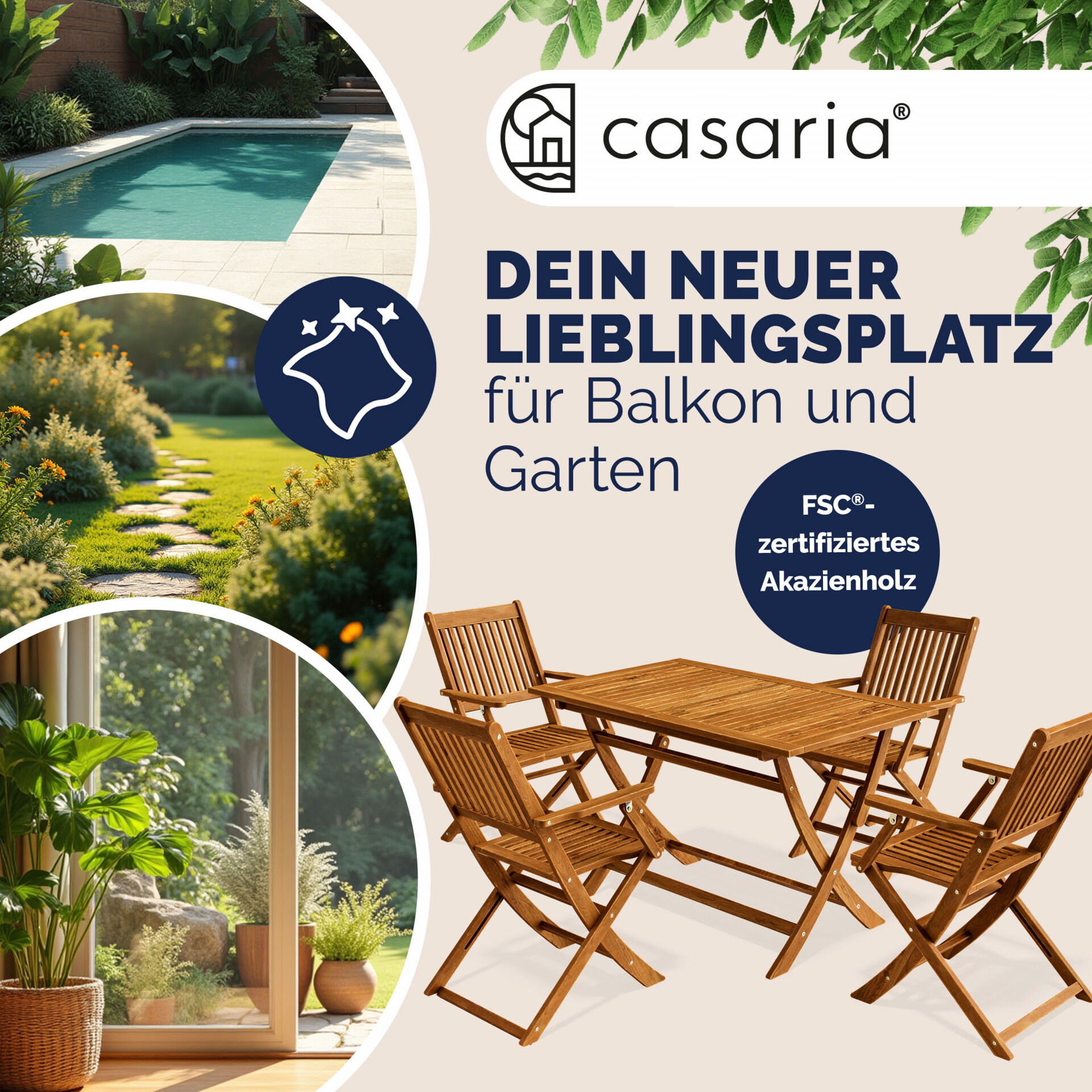 Garten-Sitzgruppe Sydney Komfort 5-tlg Akazienholz FSC® zertifiziert